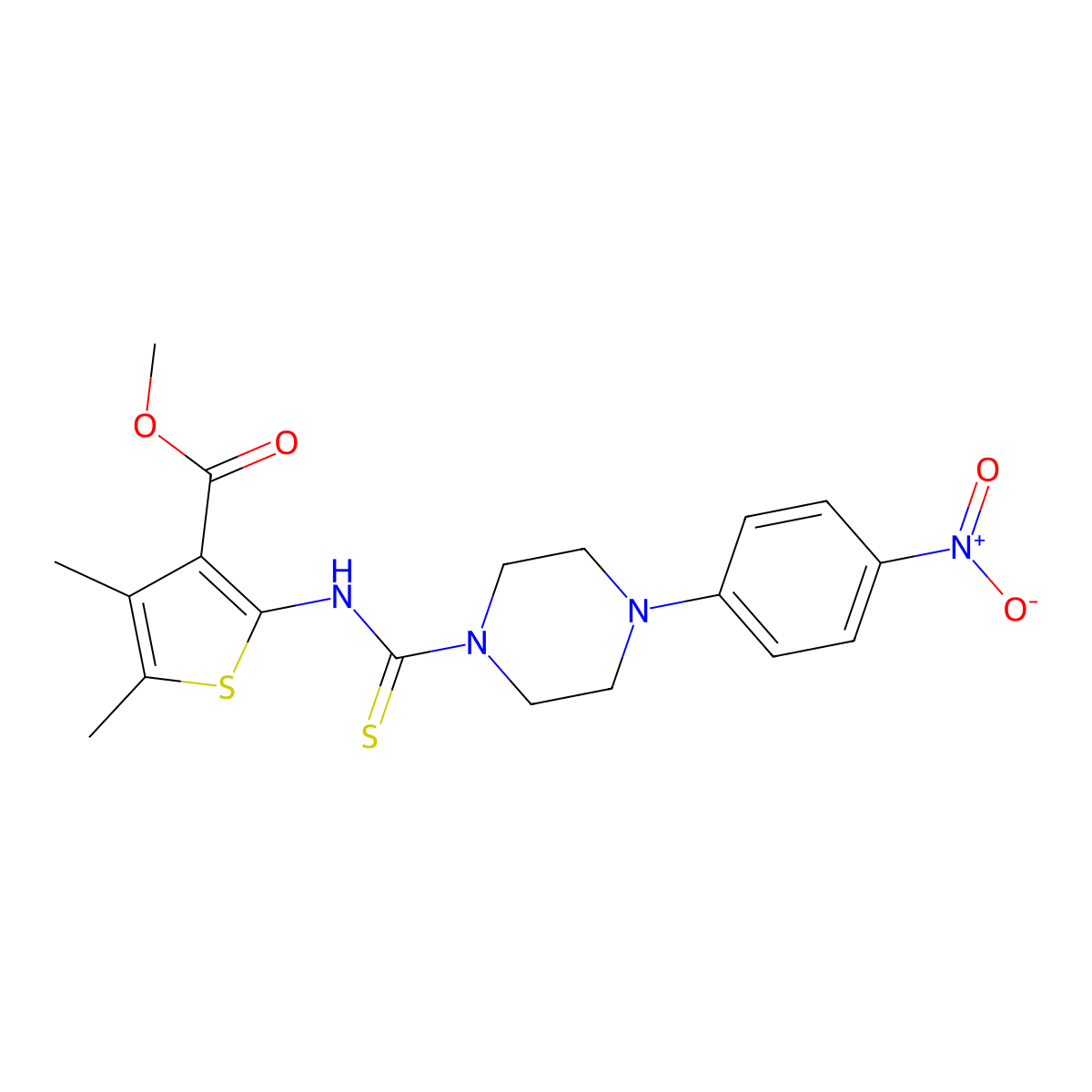 Methyl 4,5-dimethyl-2-({[4-(4-nitrophenyl)piperazin-1-yl]carbonothioyl}amino)thiophene-3-carboxylate molecular structure, CAS 701941-64-2
