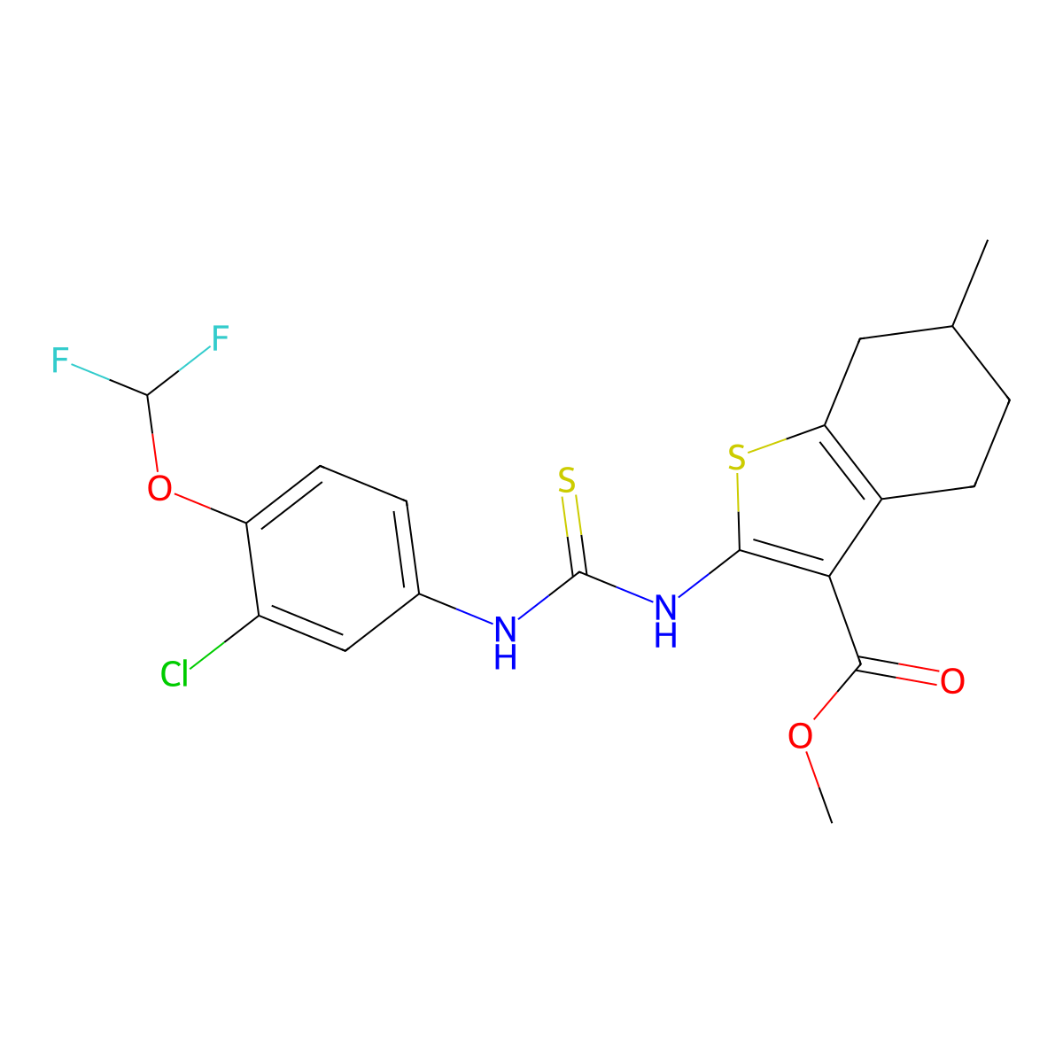 Methyl 2-({[3-chloro-4-(difluoromethoxy)phenyl]carbamothioyl}amino)-6-methyl-4,5,6,7-tetrahydro-1-benzothiophene-3-carboxylate molecular structure, CAS 701941-90-4