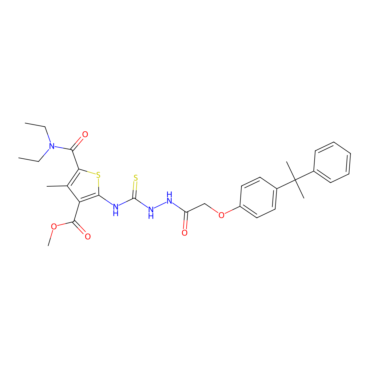 Methyl 5-(diethylcarbamoyl)-4-methyl-2-{[(2-{[4-(2-phenylpropan-2-yl)phenoxy]acetyl}hydrazinyl)carbonothioyl]amino}thiophene-3-carboxylate molecular structure, CAS 701942-53-2