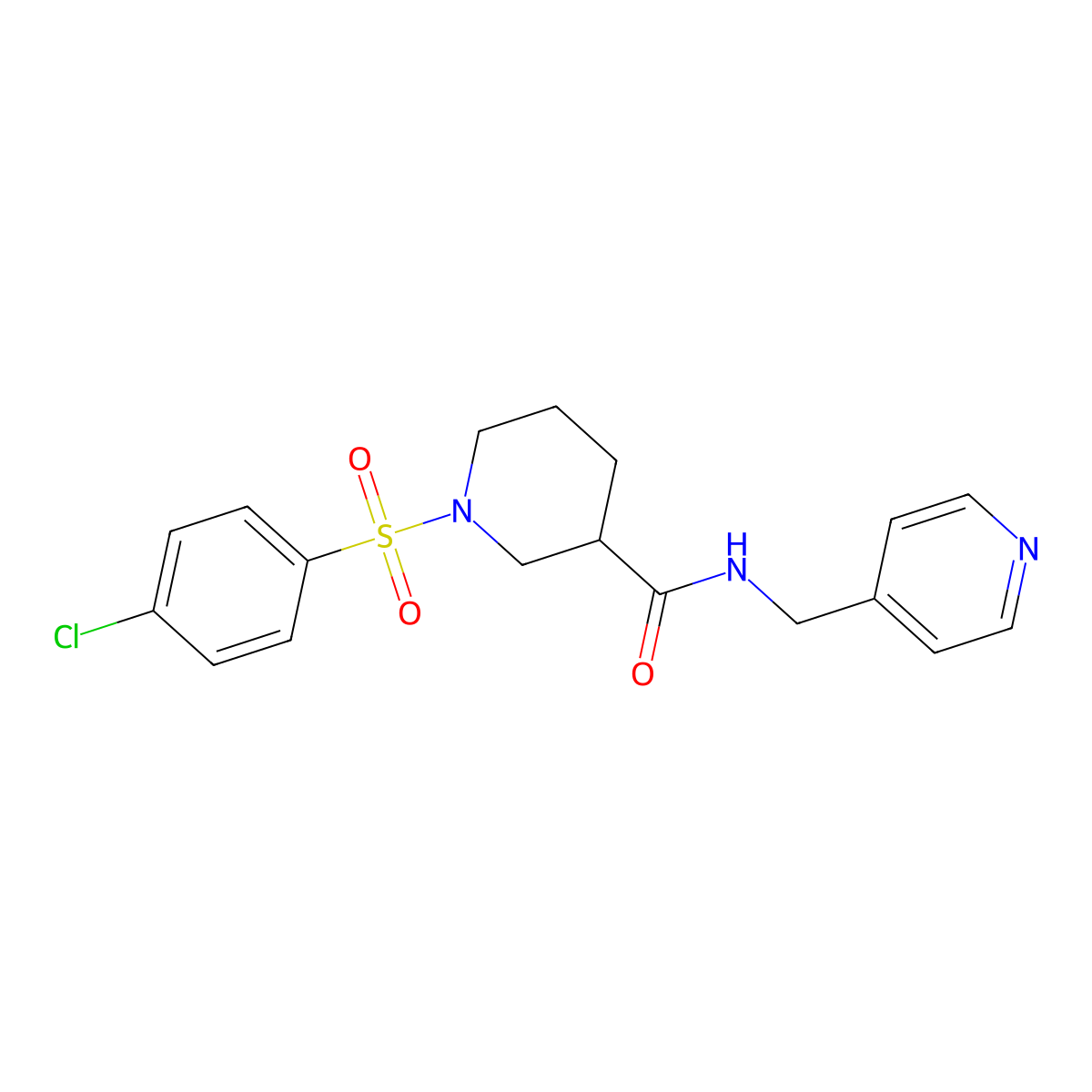 1-(4-chlorophenyl)sulfonyl-N-(pyridin-4-ylmethyl)piperidine-3-carboxamide molecular structure, CAS 701944-79-8