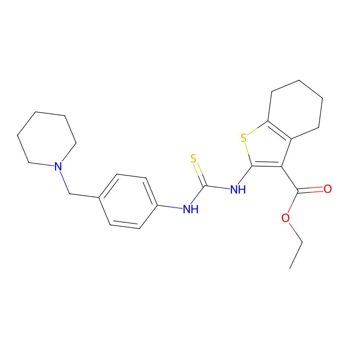 Ethyl 2-({[4-(piperidin-1-ylmethyl)phenyl]carbamothioyl}amino)-4,5,6,7-tetrahydro-1-benzothiophene-3-carboxylate molecular structure, CAS 701945-12-2
