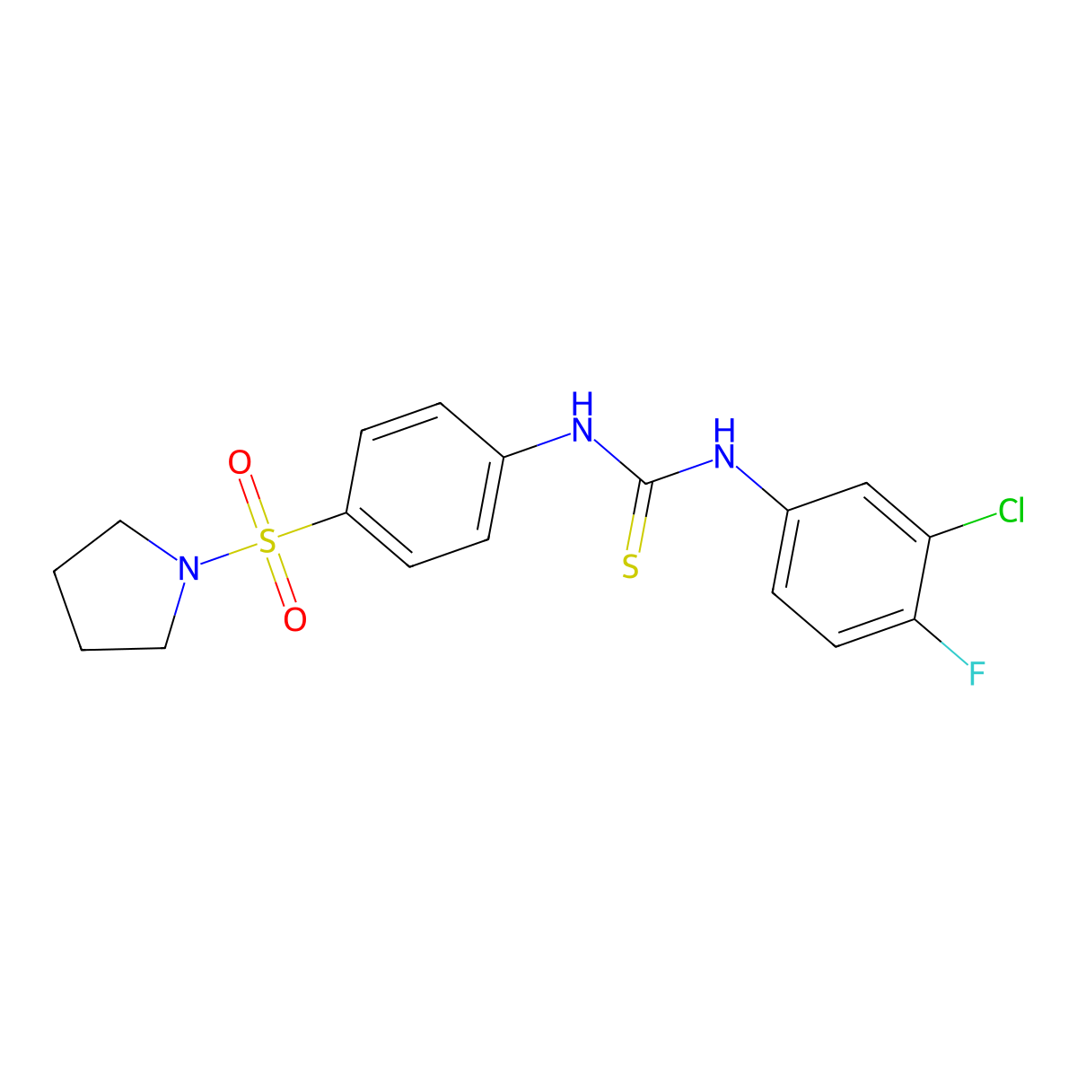 1-(3-Chloro-4-fluorophenyl)-3-(4-pyrrolidin-1-ylsulfonylphenyl)thiourea molecular structure, CAS 701945-51-9