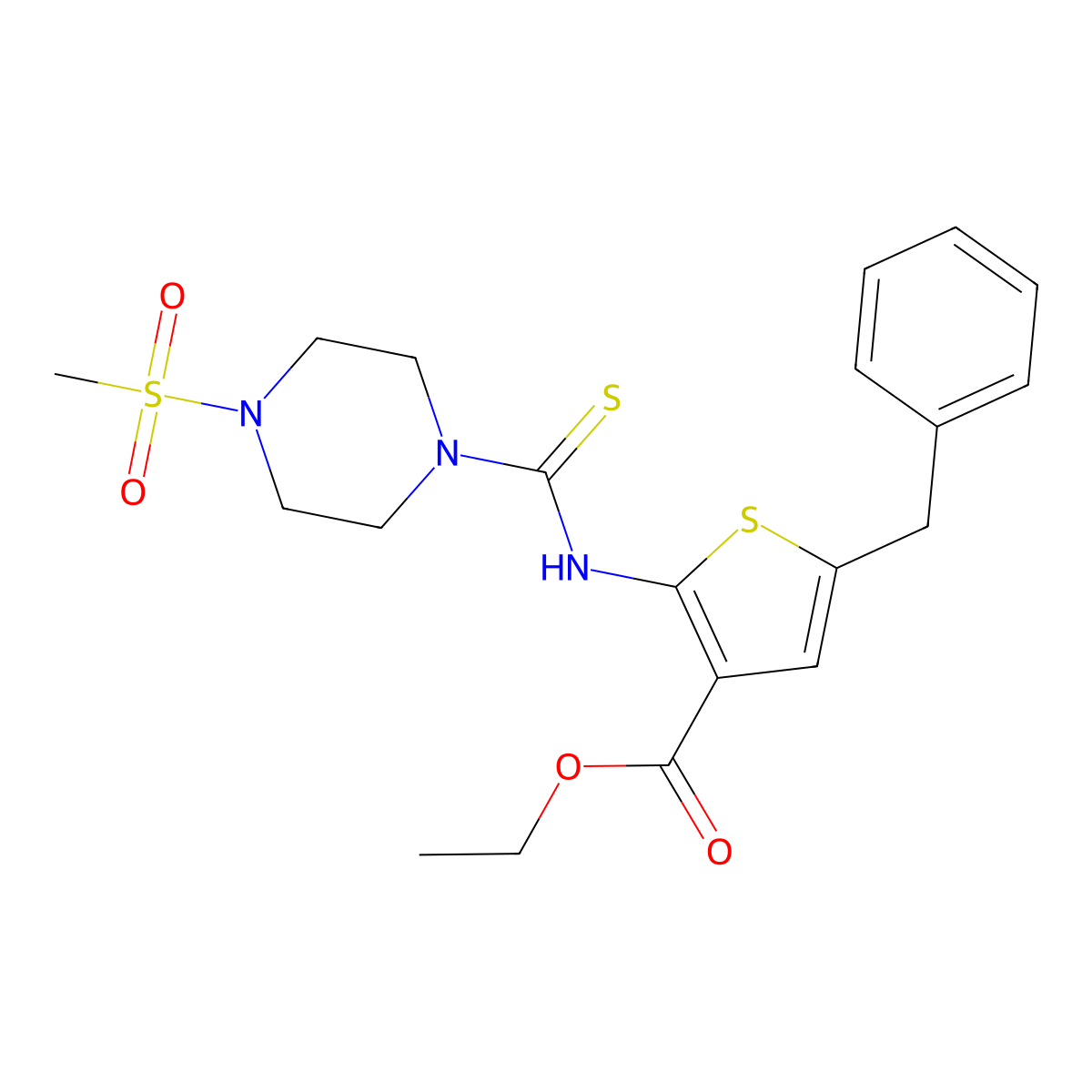 Ethyl 5-benzyl-2-({[4-(methylsulfonyl)piperazin-1-yl]carbonothioyl}amino)thiophene-3-carboxylate molecular structure, CAS 701945-52-0
