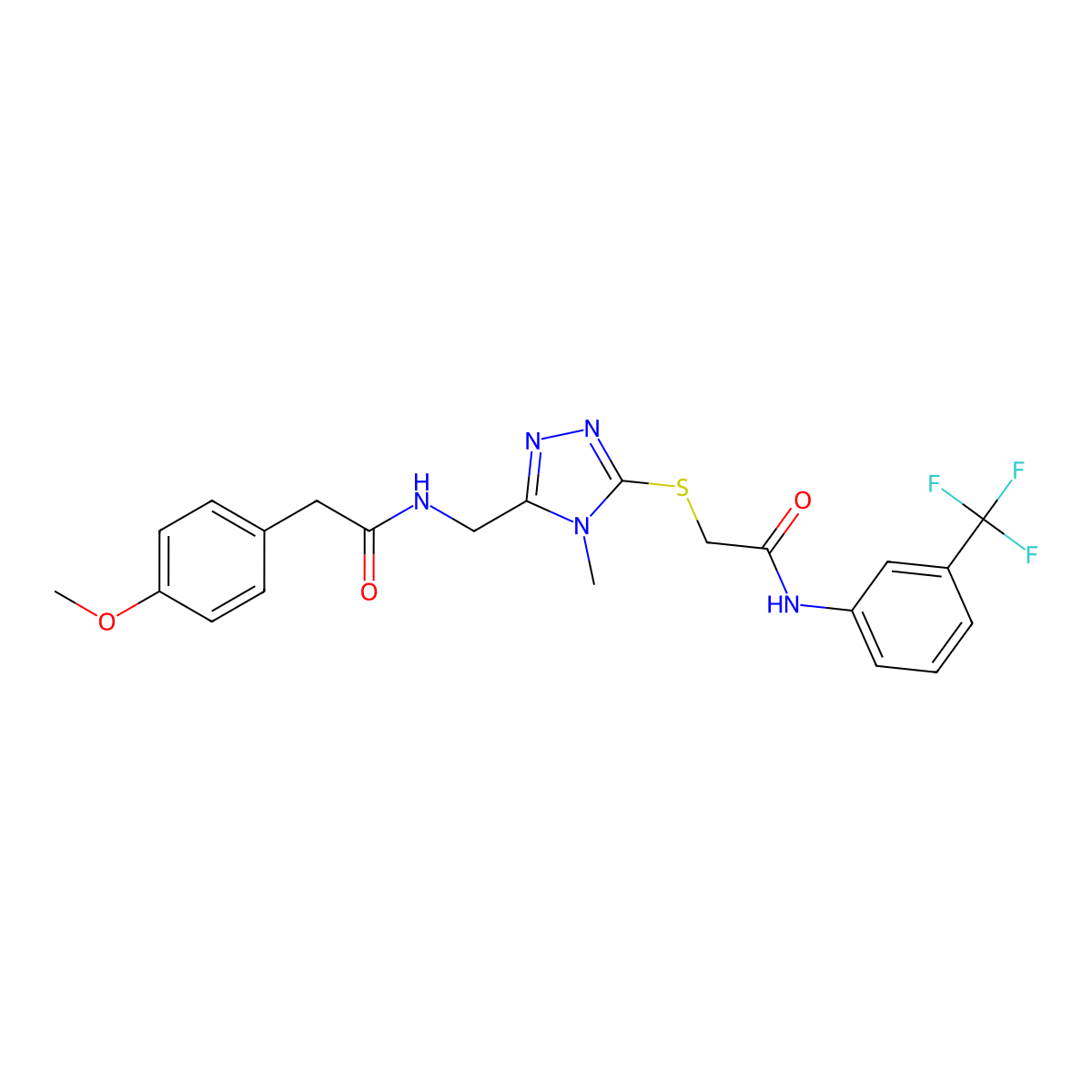 2-(4-methoxyphenyl)-N-[[4-methyl-5-[2-oxo-2-[3-(trifluoromethyl)anilino]ethyl]sulfanyl-1,2,4-triazol-3-yl]methyl]acetamide molecular structure, CAS 701945-62-2