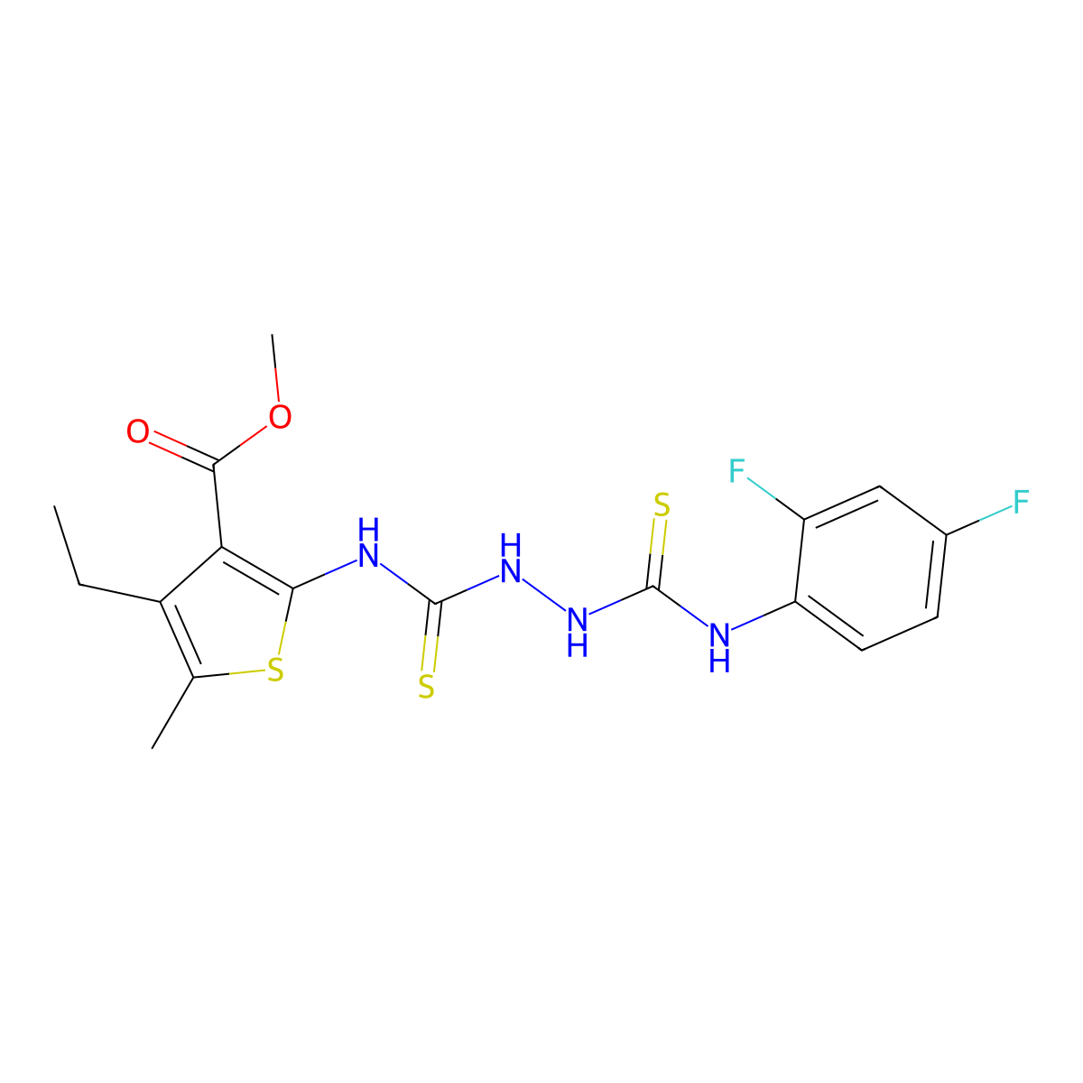 Methyl 2-[({2-[(2,4-difluorophenyl)carbamothioyl]hydrazinyl}carbonothioyl)amino]-4-ethyl-5-methylthiophene-3-carboxylate molecular structure, CAS 701946-11-4