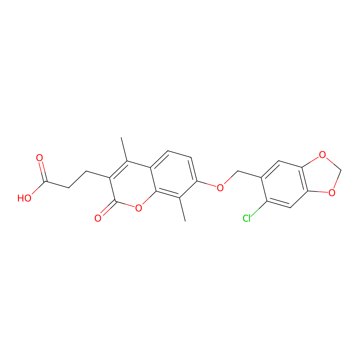 3-{7-[(6-chloro-1,3-benzodioxol-5-yl)methoxy]-4,8-dimethyl-2-oxo-2H-chromen-3-yl}propanoic acid molecular structure, CAS 701946-22-7