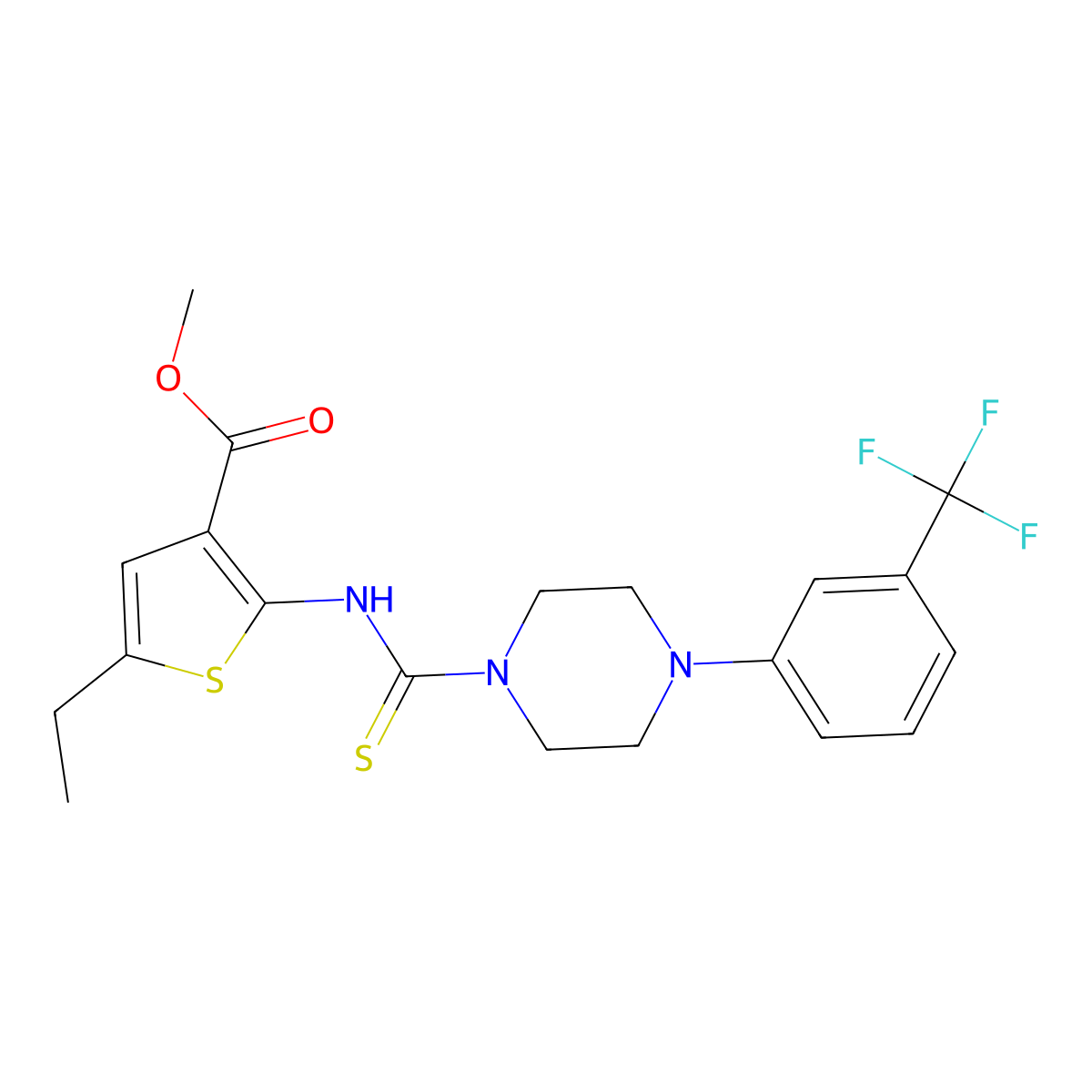 Methyl 5-ethyl-2-[({4-[3-(trifluoromethyl)phenyl]piperazin-1-yl}carbonothioyl)amino]thiophene-3-carboxylate molecular structure, CAS 701946-67-0