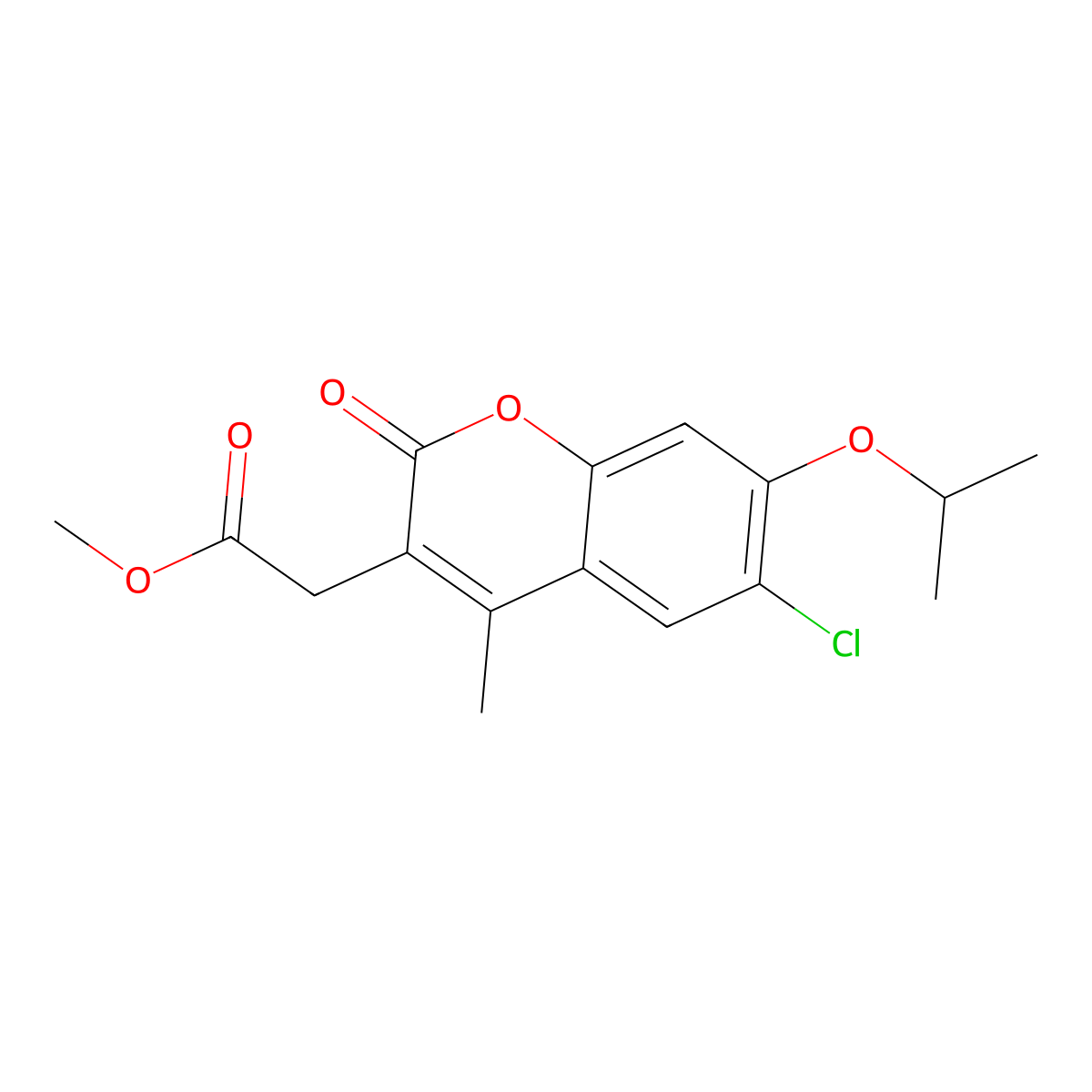 methyl 2-(6-chloro-7-isopropoxy-4-methyl-2-oxo-2H-chromen-3-yl)acetate molecular structure, CAS 701946-75-0