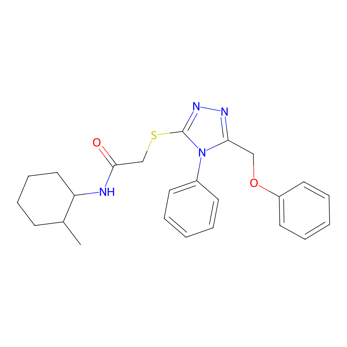 N-(2-methylcyclohexyl)-2-[[5-(phenoxymethyl)-4-phenyl-1,2,4-triazol-3-yl]sulfanyl]acetamide molecular structure, CAS 701946-76-1
