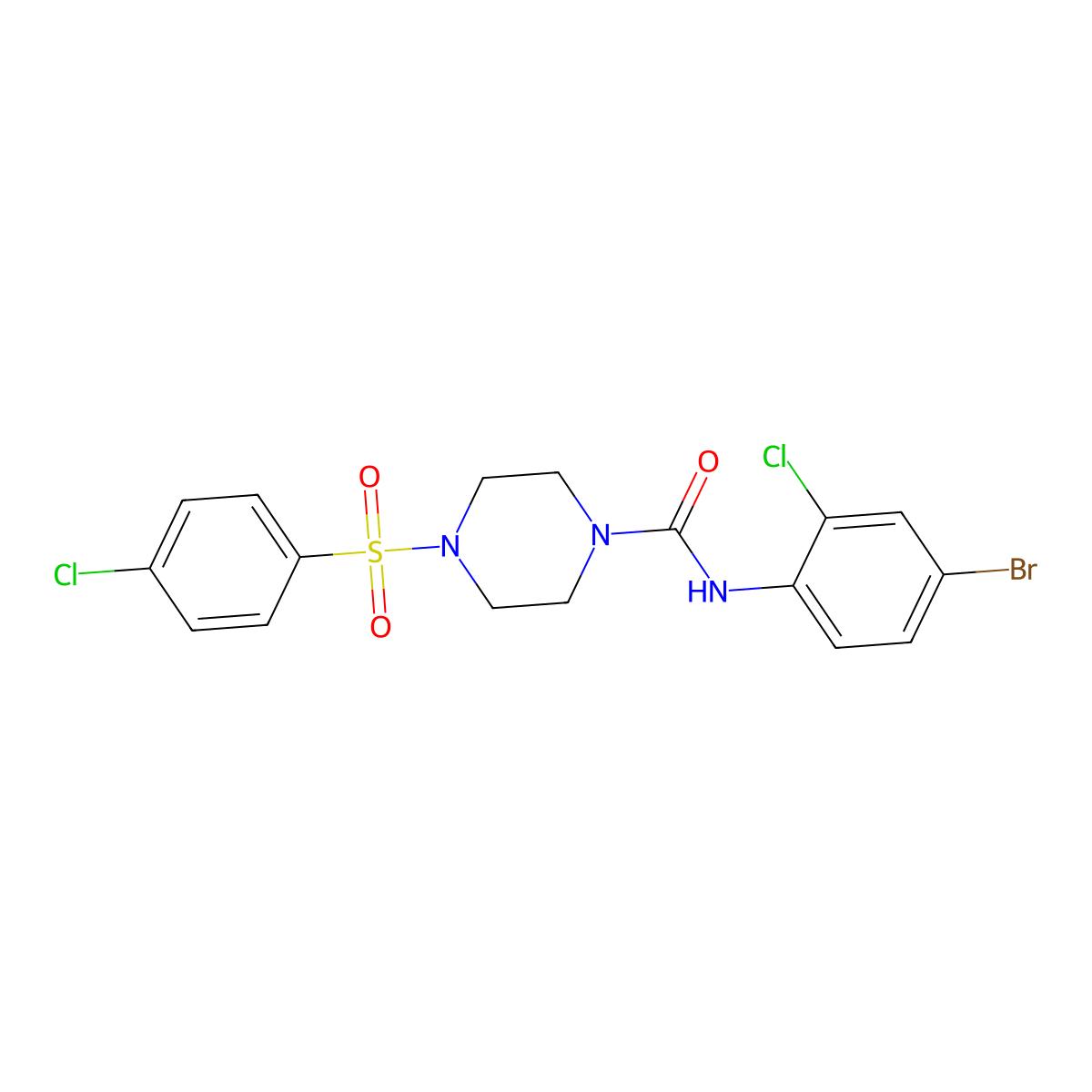 N-(4-bromo-2-chlorophenyl)-4-(4-chlorophenyl)sulfonylpiperazine-1-carboxamide molecular structure, CAS 701947-09-3