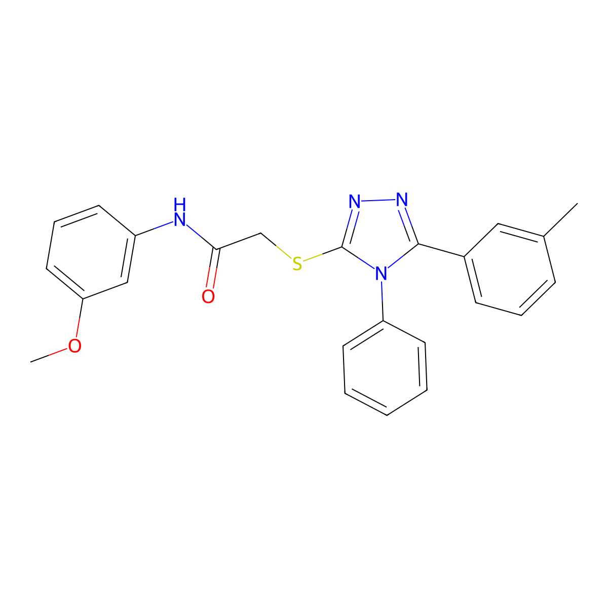 N-(3-methoxyphenyl)-2-[[5-(3-methylphenyl)-4-phenyl-1,2,4-triazol-3-yl]sulfanyl]acetamide molecular structure, CAS 701947-18-4