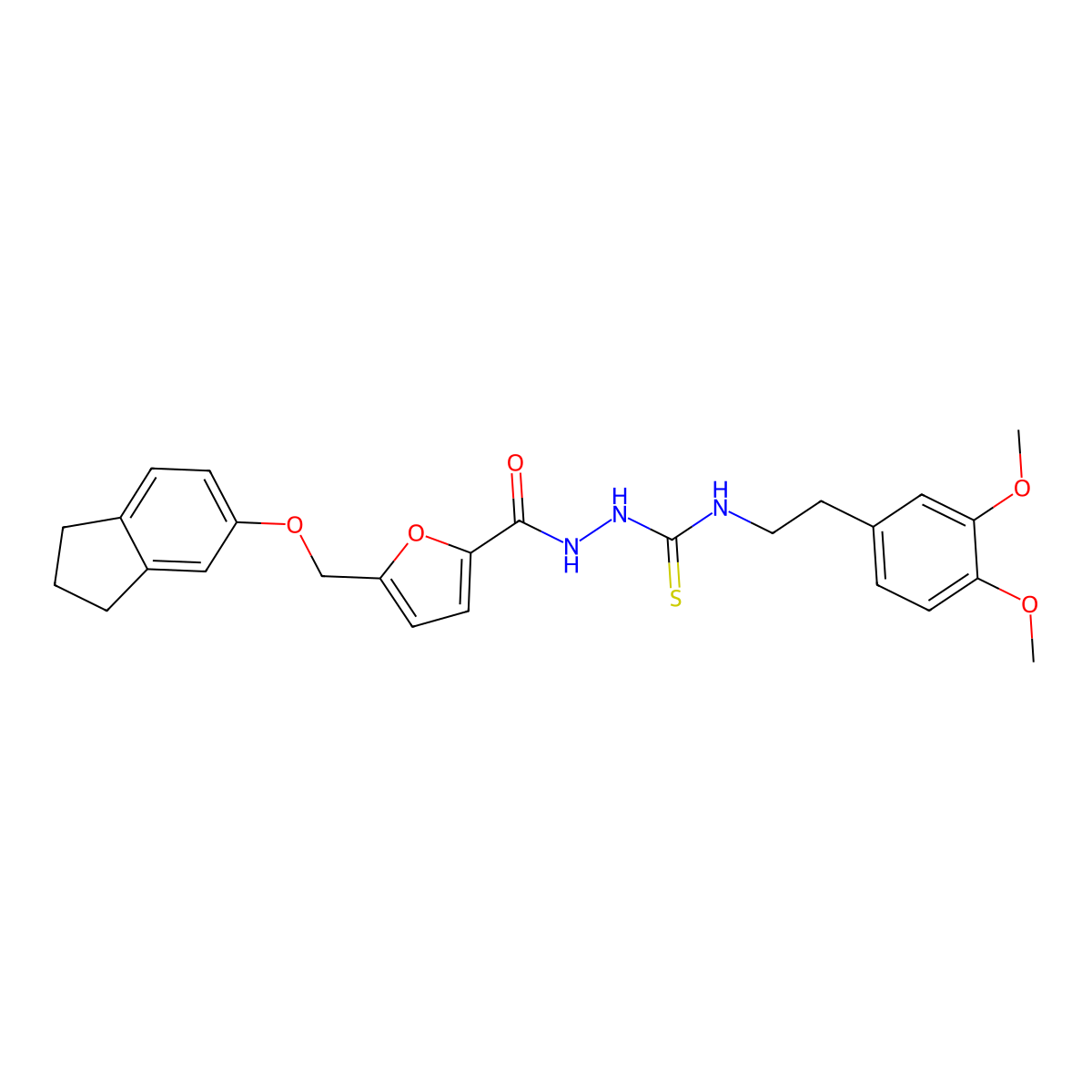1-[[5-(2,3-dihydro-1H-inden-5-yloxymethyl)furan-2-carbonyl]amino]-3-[2-(3,4-dimethoxyphenyl)ethyl]thiourea molecular structure, CAS 701947-25-3