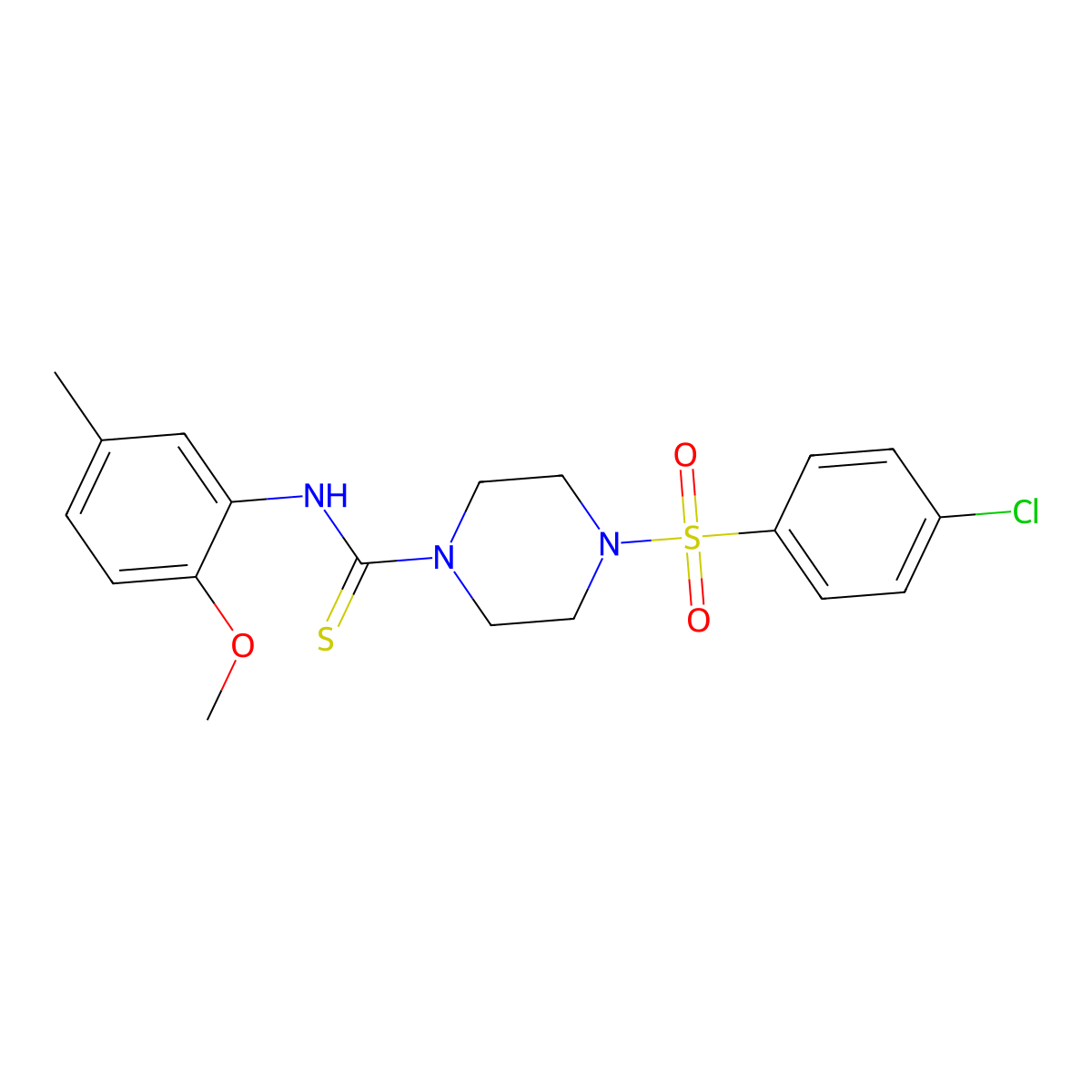 4-(4-chlorophenyl)sulfonyl-N-(2-methoxy-5-methylphenyl)piperazine-1-carbothioamide molecular structure, CAS 701947-31-1