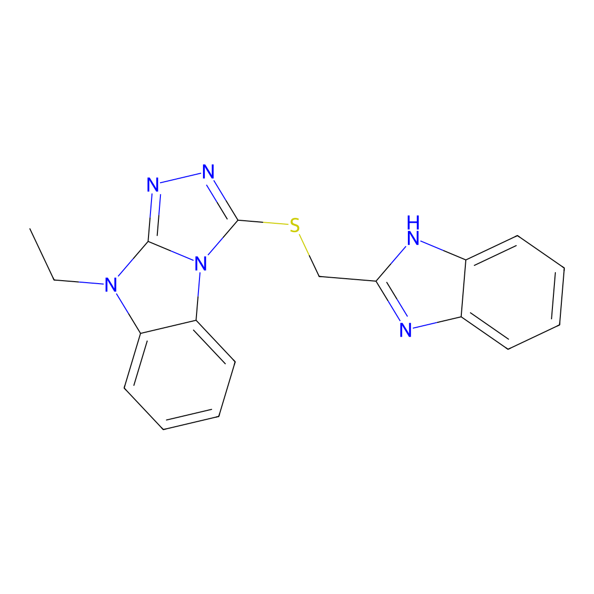 1H-benzimidazol-2-ylmethyl 9-ethyl-9H-[1,2,4]triazolo[4,3-a]benzimidazol-3-yl sulfide molecular structure, CAS 701947-36-6