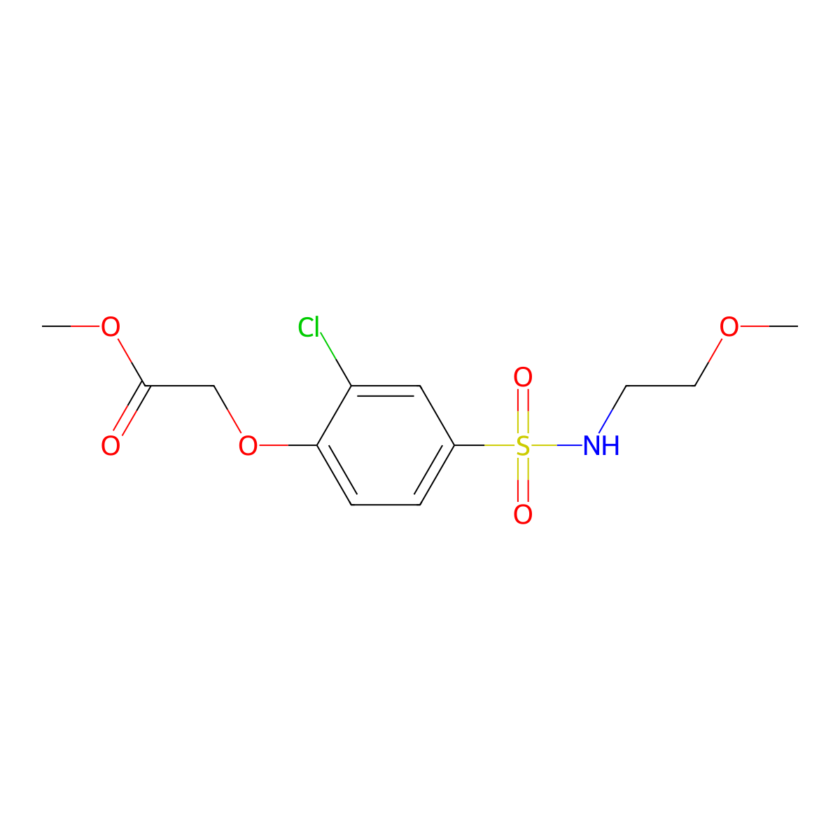 Methyl (2-chloro-4-{[(2-methoxyethyl)amino]sulfonyl}phenoxy)acetate molecular structure, CAS 701947-54-8