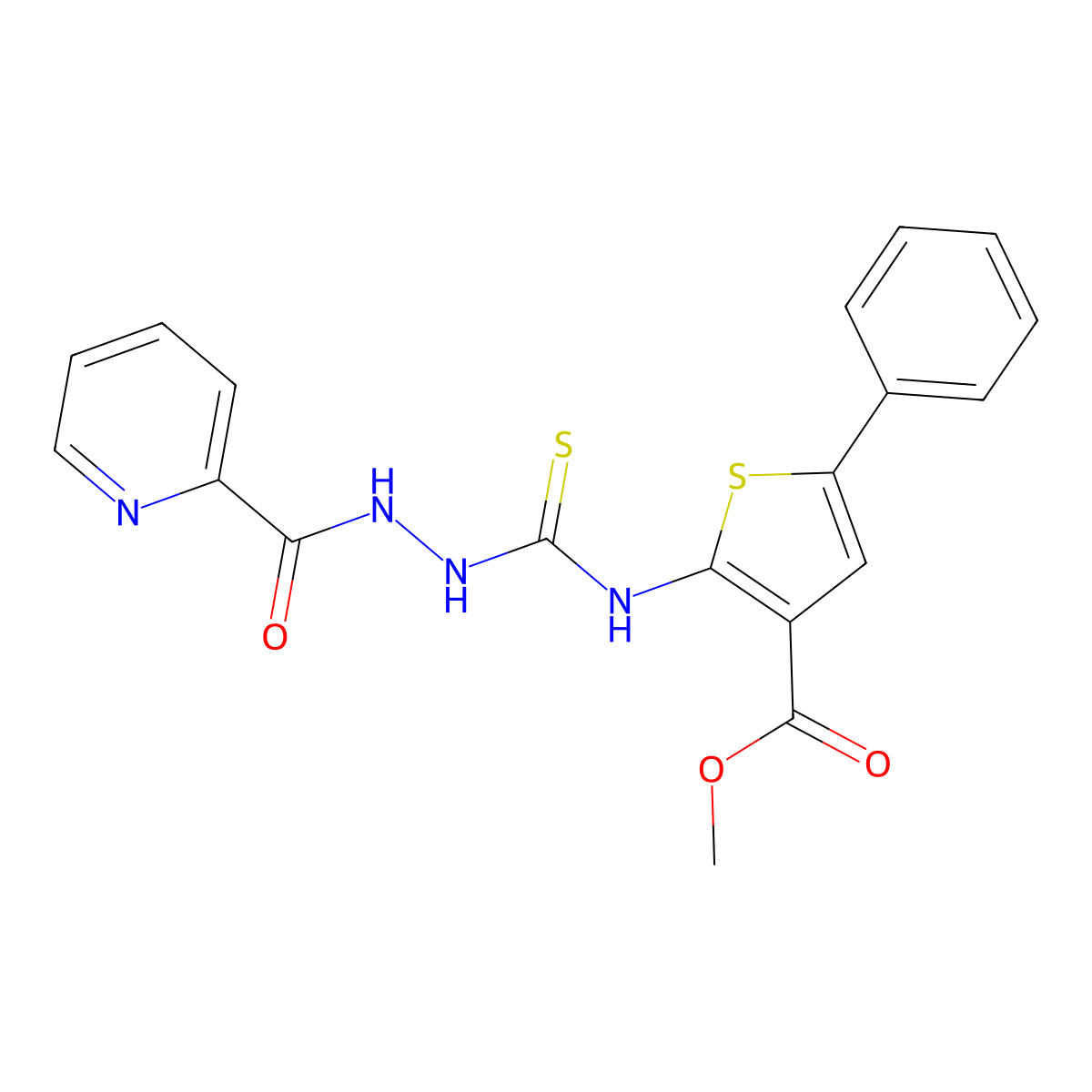 Methyl 5-phenyl-2-({[2-(pyridin-2-ylcarbonyl)hydrazinyl]carbonothioyl}amino)thiophene-3-carboxylate molecular structure, CAS 701947-66-2