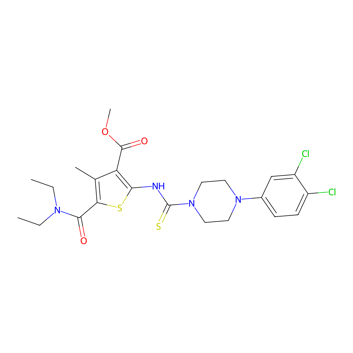 Methyl 2-({[4-(3,4-dichlorophenyl)piperazin-1-yl]carbonothioyl}amino)-5-(diethylcarbamoyl)-4-methylthiophene-3-carboxylate molecular structure, CAS 701947-67-3