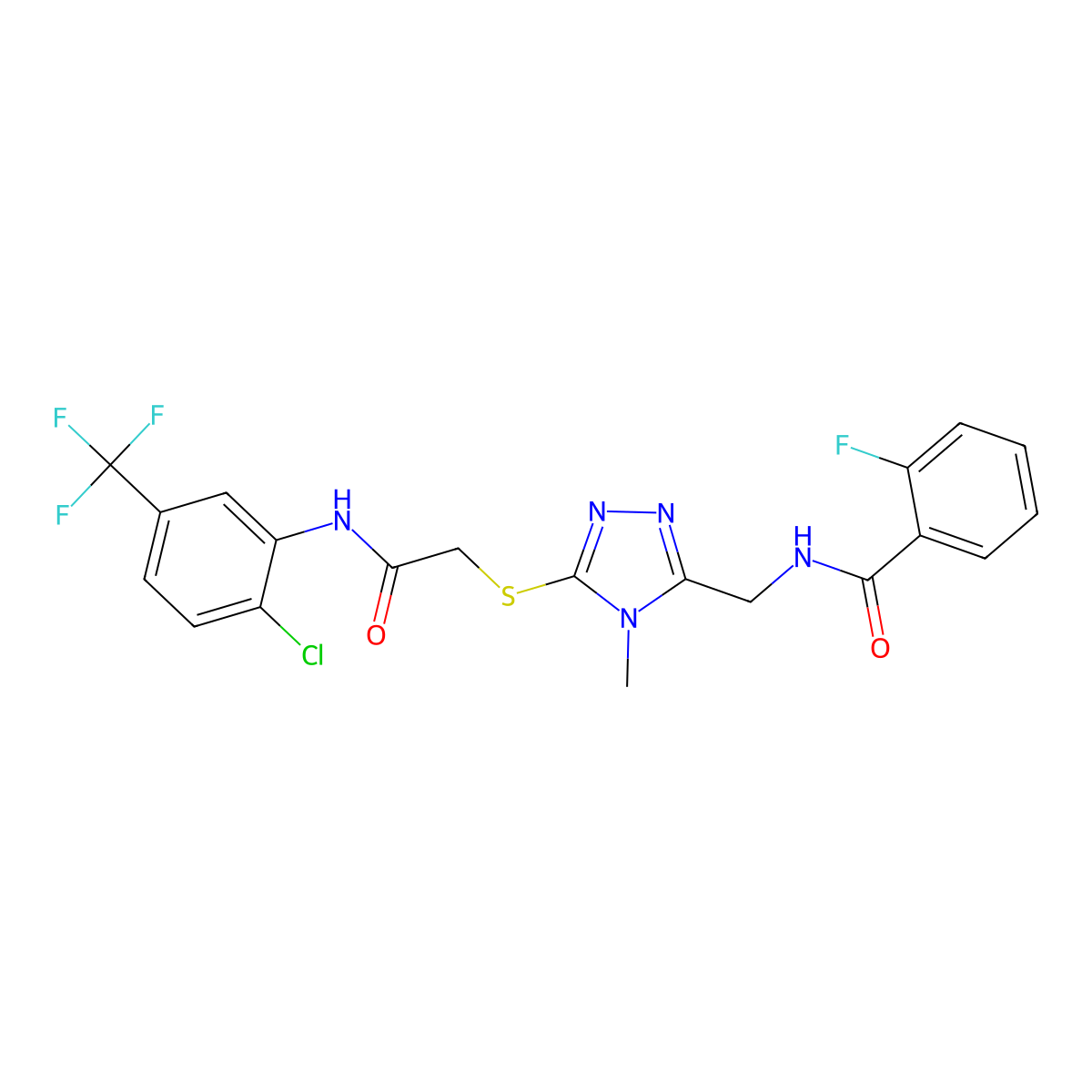 N-[[5-[2-[2-chloro-5-(trifluoromethyl)anilino]-2-oxoethyl]sulfanyl-4-methyl-1,2,4-triazol-3-yl]methyl]-2-fluorobenzamide molecular structure, CAS 701947-99-1