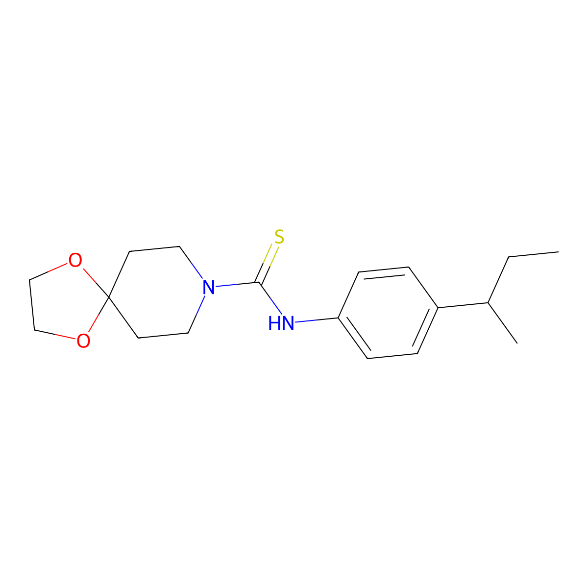 N-(4-butan-2-ylphenyl)-1,4-dioxa-8-azaspiro[4.5]decane-8-carbothioamide molecular structure, CAS 701948-03-0