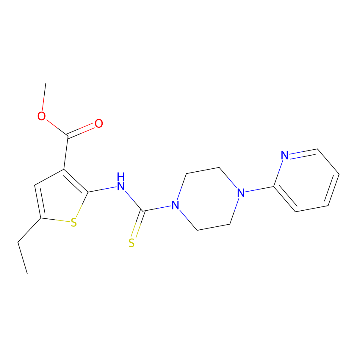 Methyl 5-ethyl-2-({[4-(pyridin-2-yl)piperazin-1-yl]carbonothioyl}amino)thiophene-3-carboxylate molecular structure, CAS 701948-42-7