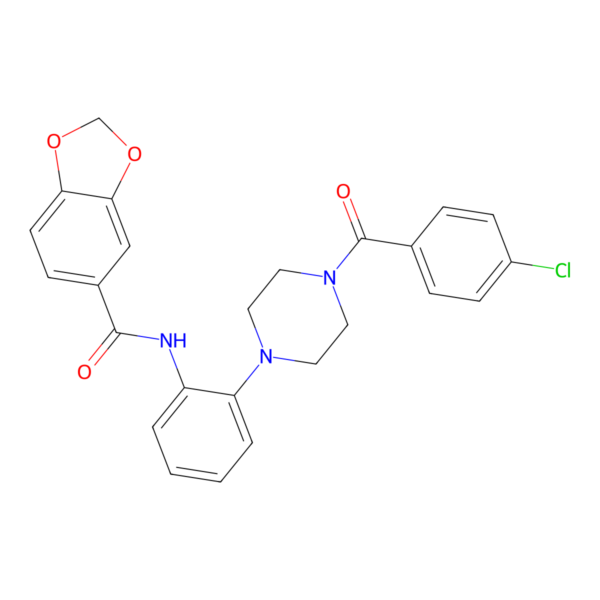 N-[2-[4-[(4-chlorophenyl)-oxomethyl]-1-piperazinyl]phenyl]-1,3-benzodioxole-5-carboxamide molecular structure, CAS 701948-47-2