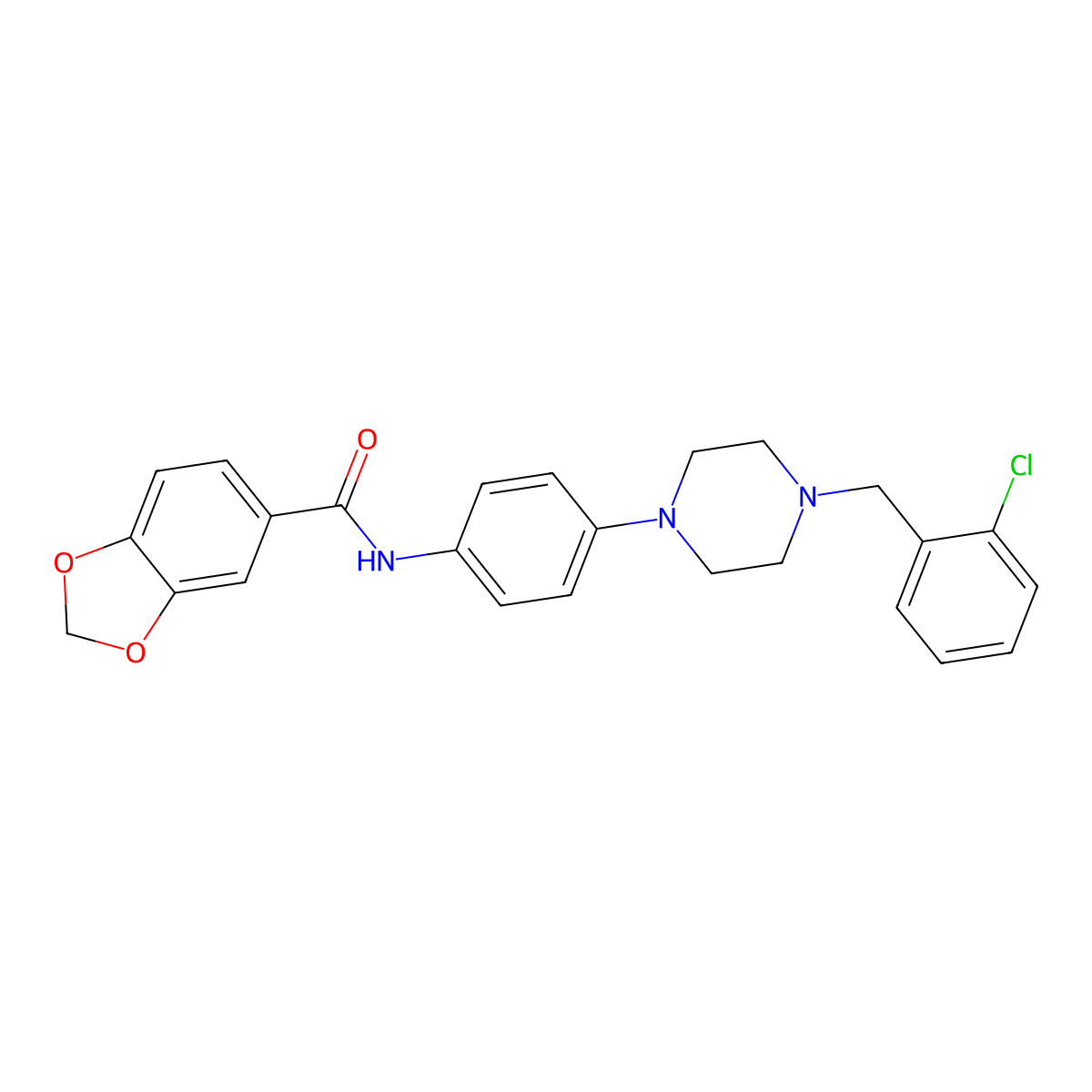 N-{4-[4-(2-chlorobenzyl)piperazin-1-yl]phenyl}-1,3-benzodioxole-5-carboxamide molecular structure, CAS 701948-49-4