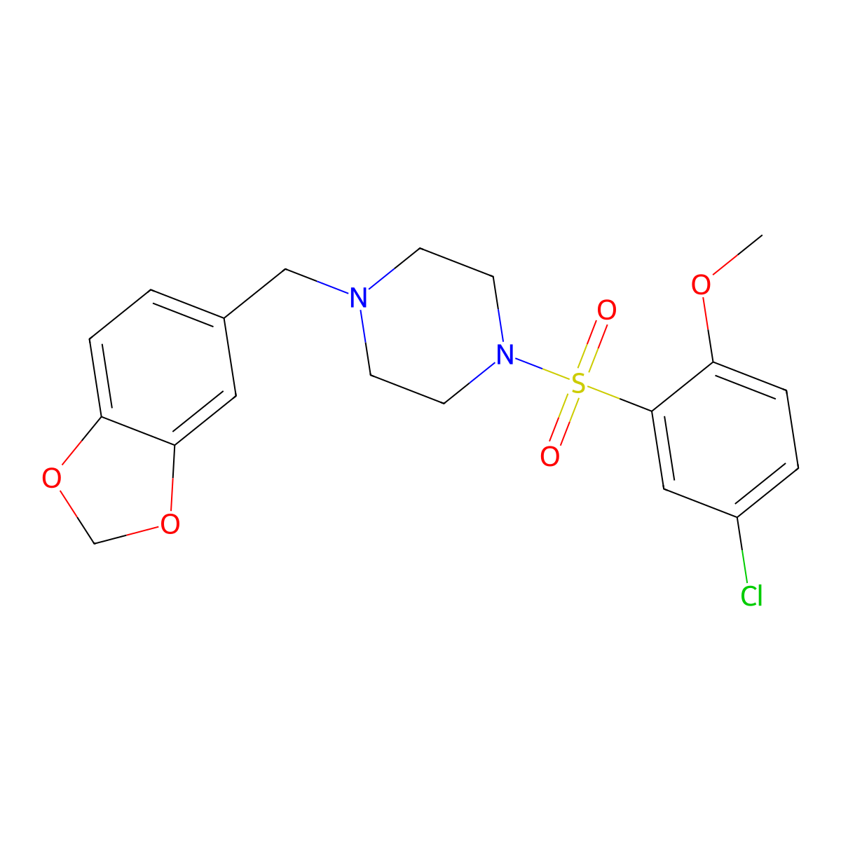 1-(1,3-Benzodioxol-5-ylmethyl)-4-[(5-chloro-2-methoxyphenyl)sulfonyl]piperazine molecular structure, CAS 701948-59-6