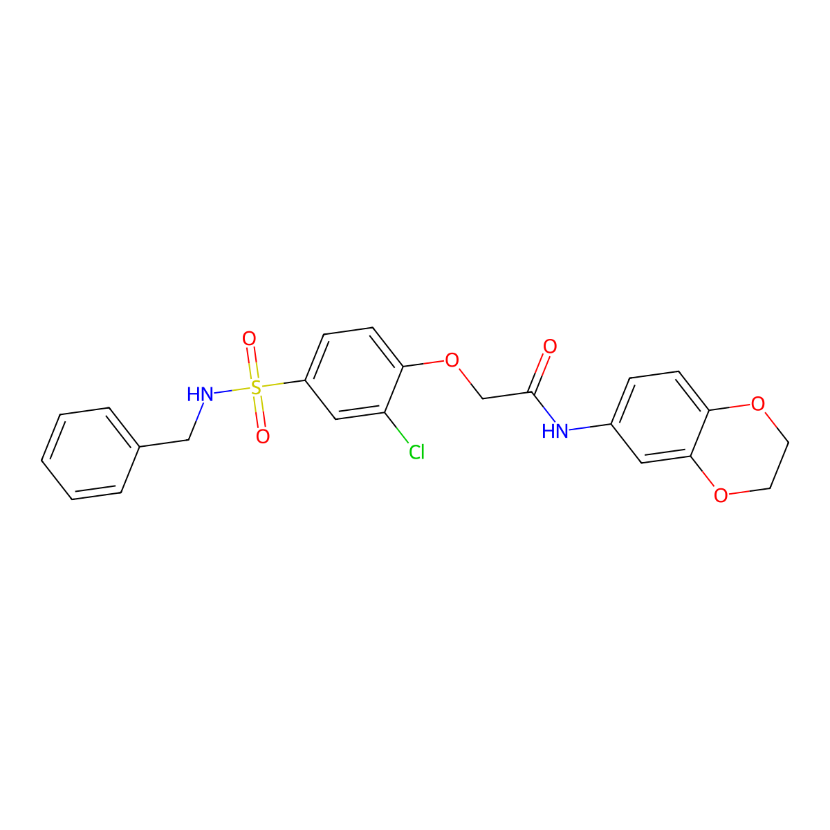 2-[4-(benzylsulfamoyl)-2-chlorophenoxy]-N-(2,3-dihydro-1,4-benzodioxin-6-yl)acetamide molecular structure, CAS 701948-86-9