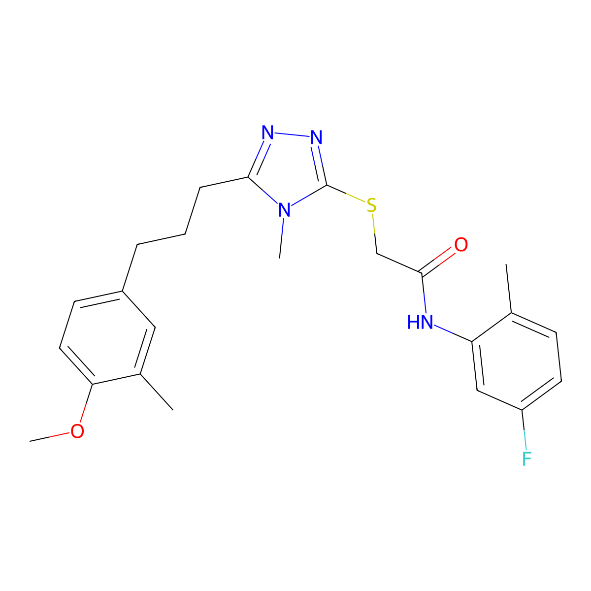 N-(5-fluoro-2-methylphenyl)-2-[[5-[3-(4-methoxy-3-methylphenyl)propyl]-4-methyl-1,2,4-triazol-3-yl]sulfanyl]acetamide molecular structure, CAS 701948-93-8
