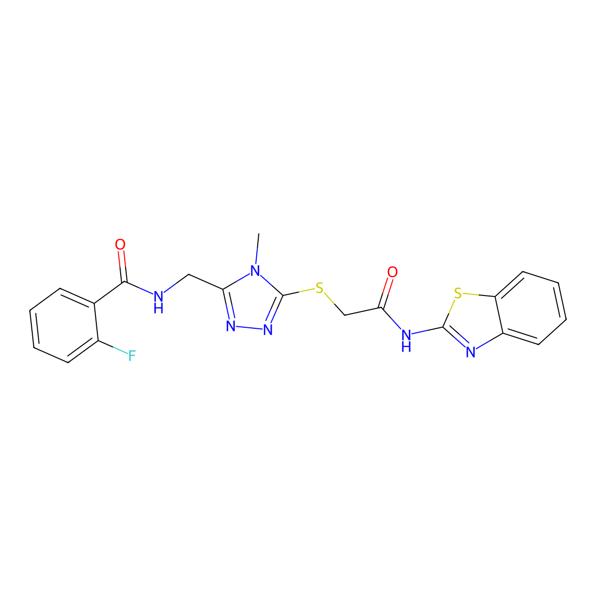 N-[[5-[2-(1,3-benzothiazol-2-ylamino)-2-oxoethyl]sulfanyl-4-methyl-1,2,4-triazol-3-yl]methyl]-2-fluorobenzamide molecular structure, CAS 701949-05-5