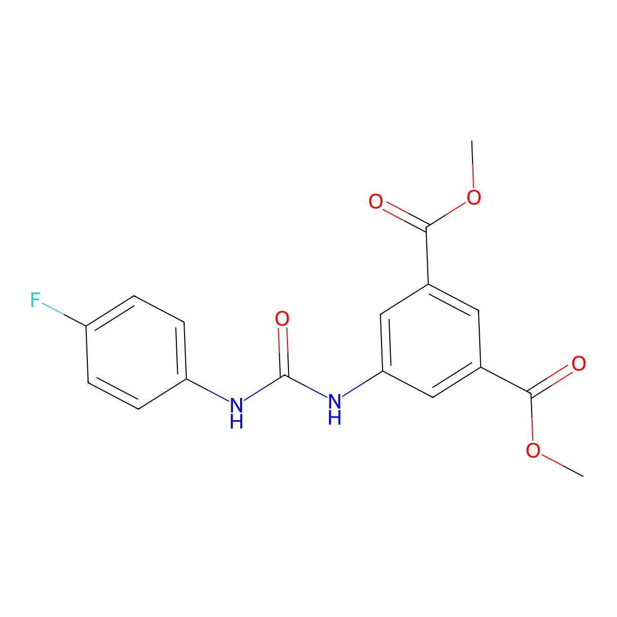 Dimethyl 5-{[(4-fluorophenyl)carbamoyl]amino}benzene-1,3-dicarboxylate molecular structure, CAS 701949-51-1