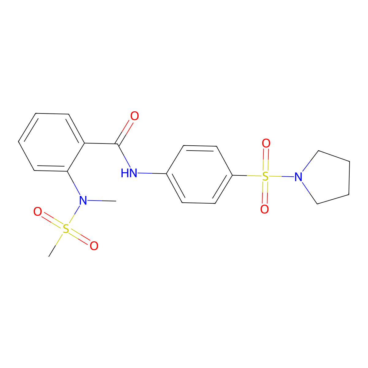 2-[methyl(methylsulfonyl)amino]-N-(4-pyrrolidin-1-ylsulfonylphenyl)benzamide molecular structure, CAS 701949-87-3