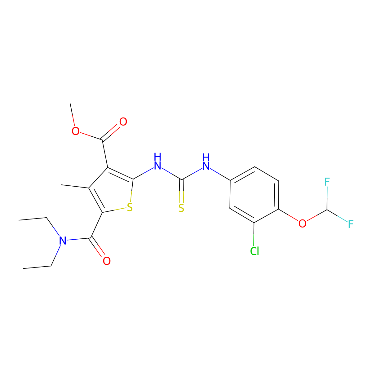 Methyl 2-({[3-chloro-4-(difluoromethoxy)phenyl]carbamothioyl}amino)-5-(diethylcarbamoyl)-4-methylthiophene-3-carboxylate molecular structure, CAS 701950-04-1