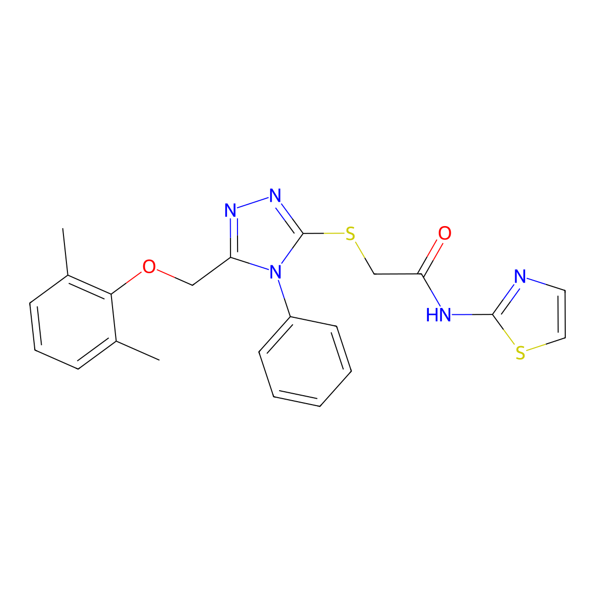 2-[[5-[(2,6-dimethylphenoxy)methyl]-4-phenyl-1,2,4-triazol-3-yl]sulfanyl]-N-(1,3-thiazol-2-yl)acetamide molecular structure, CAS 701950-10-9