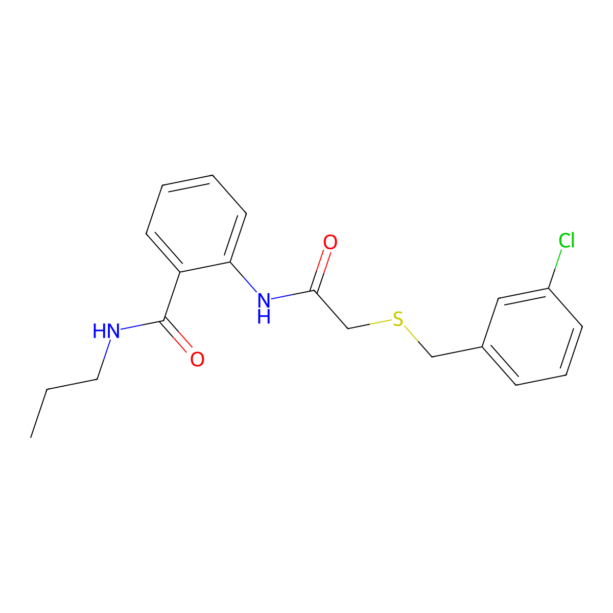 2-({[(3-chlorobenzyl)sulfanyl]acetyl}amino)-N-propylbenzamide molecular structure, CAS 701950-20-1