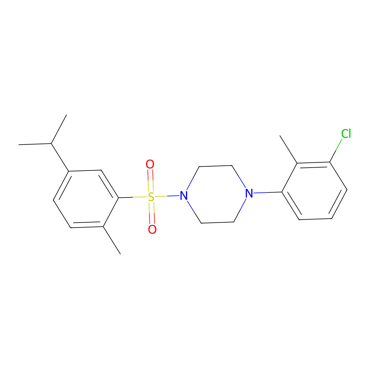 1-(3-Chloro-2-methylphenyl)-4-[2-methyl-5-(propan-2-yl)benzenesulfonyl]piperazine molecular structure, CAS 701950-69-8