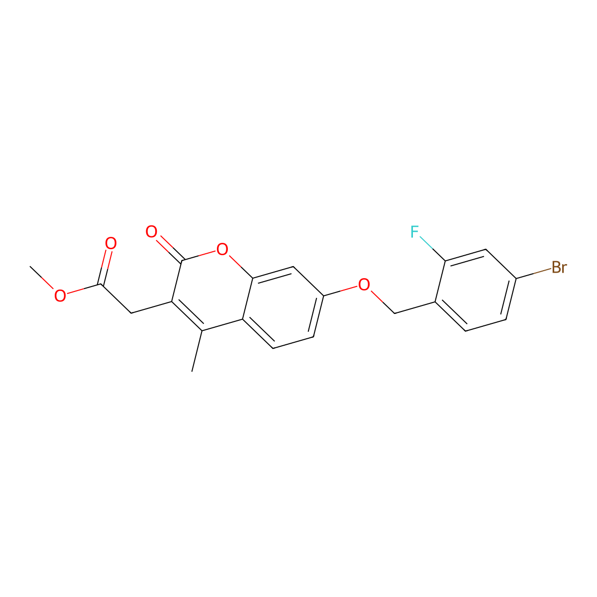 methyl {7-[(4-bromo-2-fluorobenzyl)oxy]-4-methyl-2-oxo-2H-chromen-3-yl}acetate molecular structure, CAS 701951-12-4