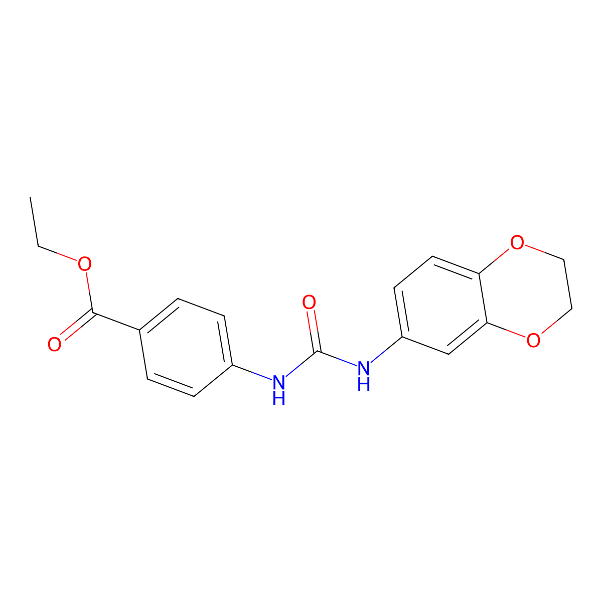 Ethyl 4-{[(2,3-dihydro-1,4-benzodioxin-6-ylamino)carbonyl]amino}benzoate molecular structure, CAS 701951-88-4
