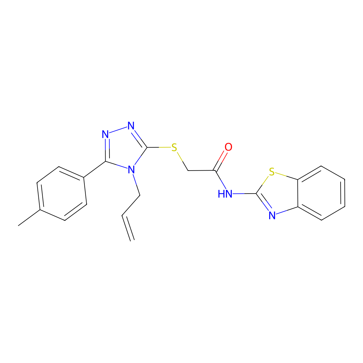 N-(1,3-benzothiazol-2-yl)-2-[[5-(4-methylphenyl)-4-prop-2-enyl-1,2,4-triazol-3-yl]sulfanyl]acetamide molecular structure, CAS 701952-12-7