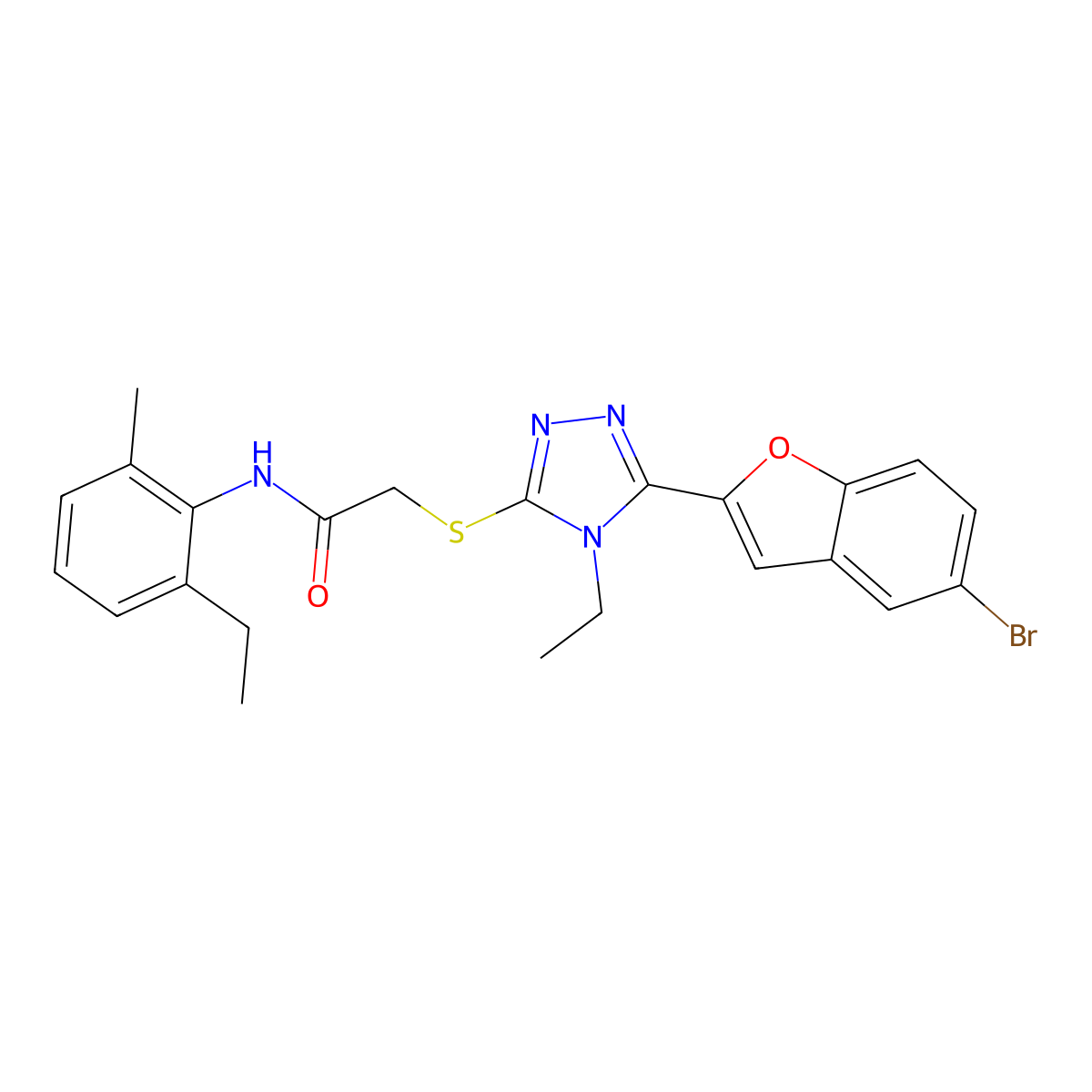 2-[[5-(5-bromo-1-benzofuran-2-yl)-4-ethyl-1,2,4-triazol-3-yl]sulfanyl]-N-(2-ethyl-6-methylphenyl)acetamide molecular structure, CAS 701952-76-3