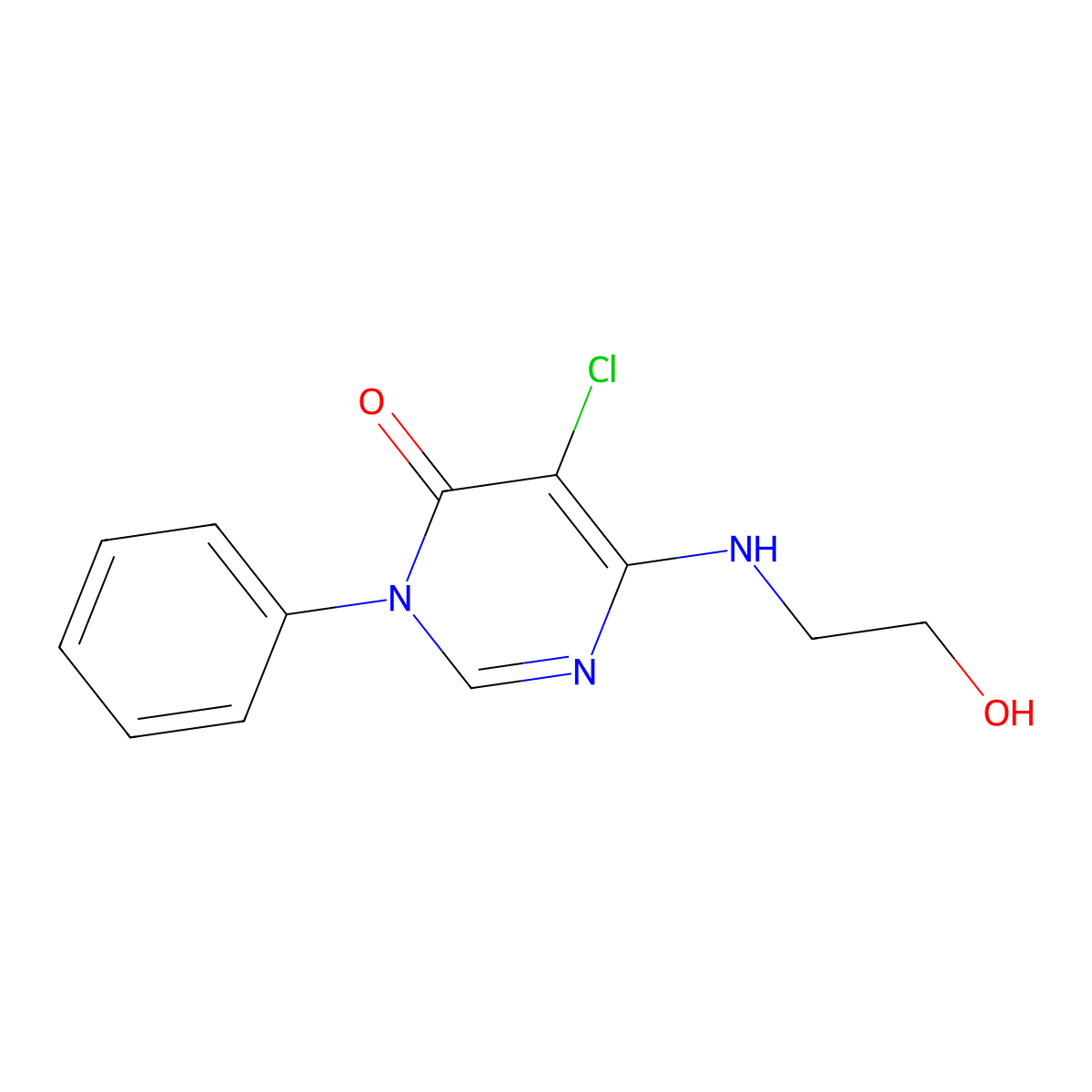 5-Chloro-6-(2-hydroxyethylamino)-3-phenylpyrimidin-4-one molecular structure, CAS 701953-53-9