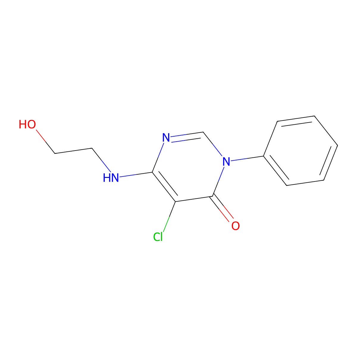 5-Chloro-6-(2-hydroxyethylamino)-3-phenylpyrimidin-4-one molecular structure, CAS 701953-53-9