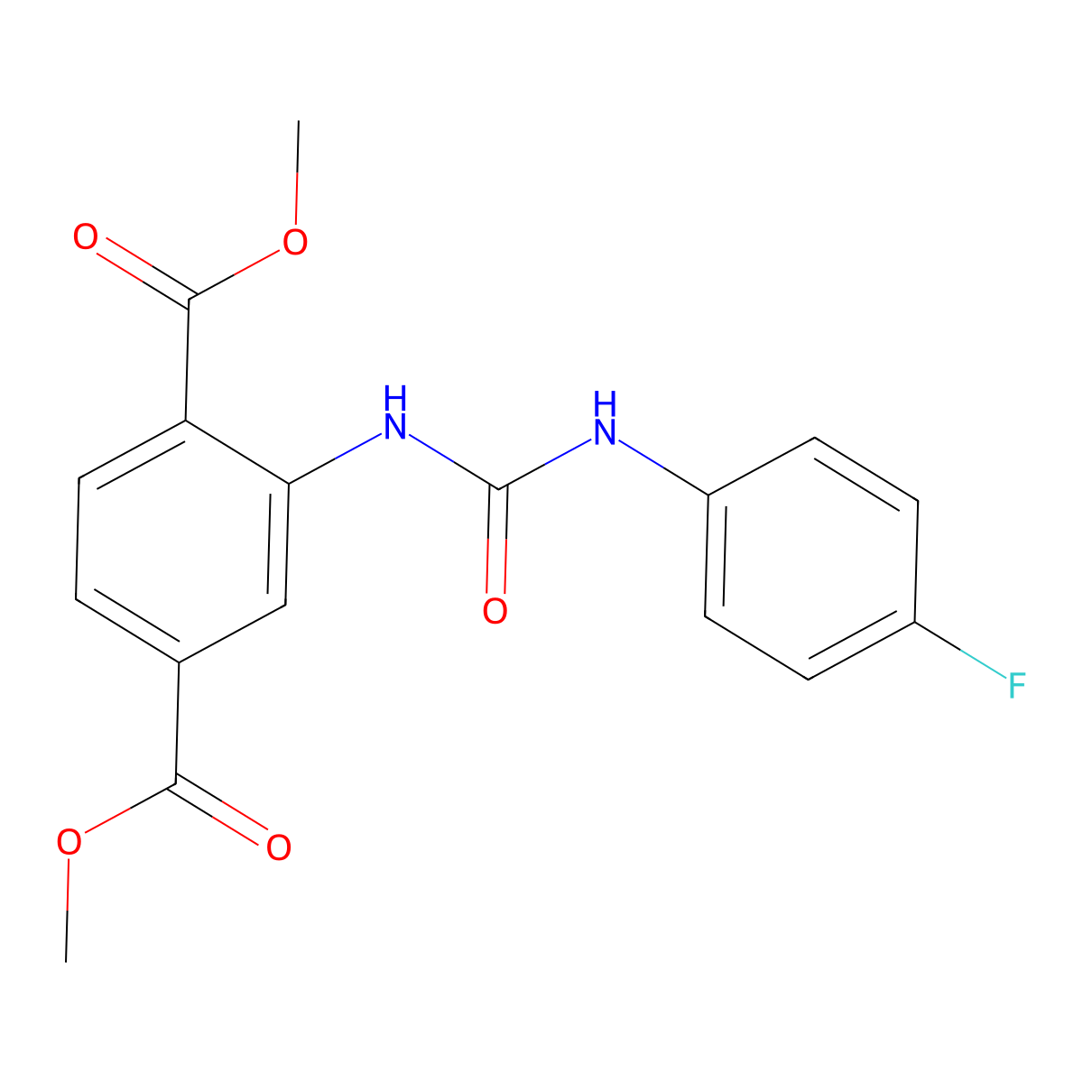 Dimethyl 2-{[(4-fluoroanilino)carbonyl]amino}terephthalate molecular structure, CAS 701953-62-0