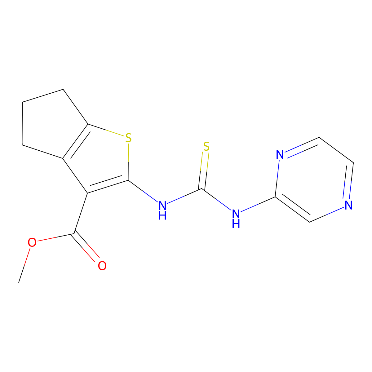 methyl 2-[(pyrazin-2-ylcarbamothioyl)amino]-5,6-dihydro-4H-cyclopenta[b]thiophene-3-carboxylate molecular structure, CAS 701953-85-7