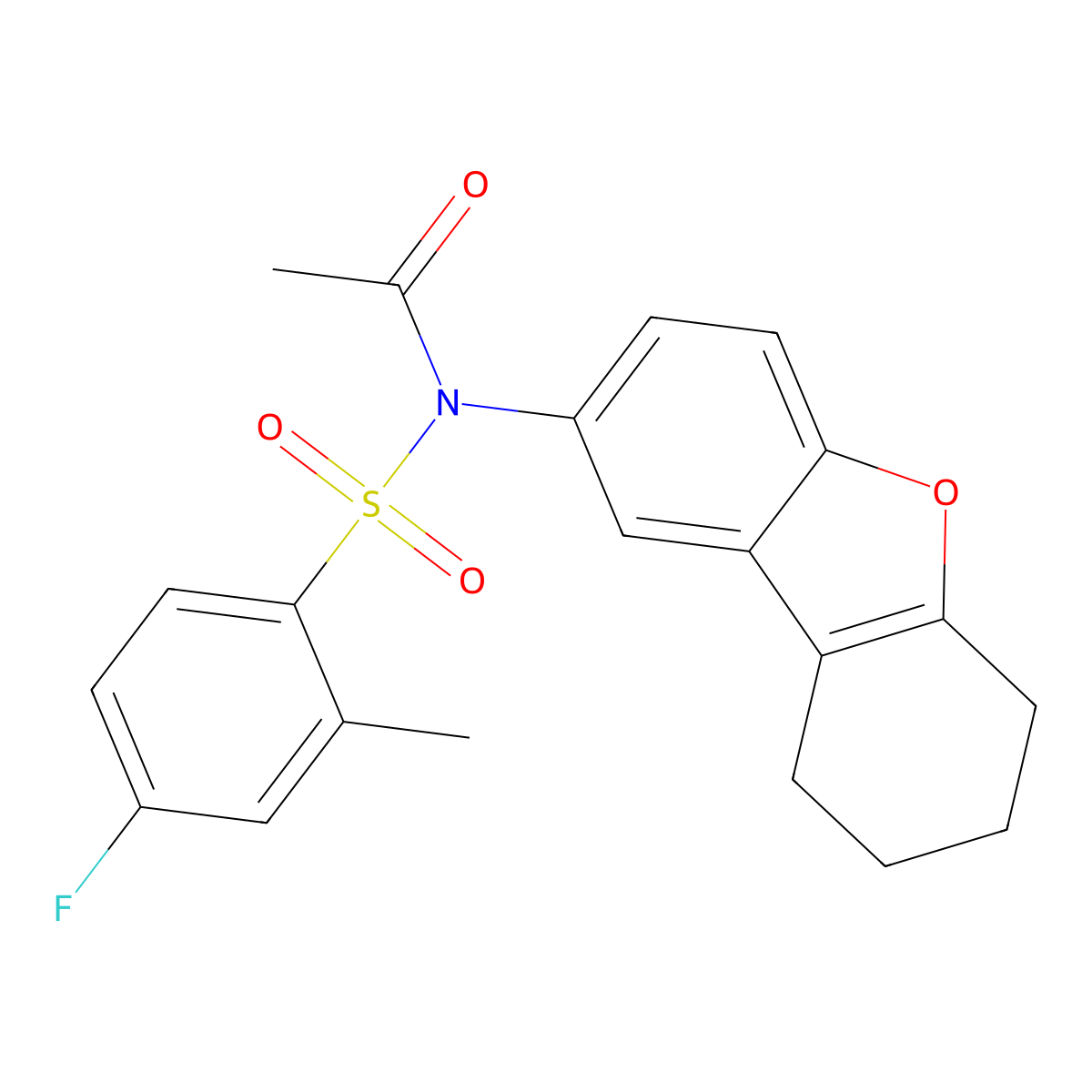 N-(4-fluoro-2-methylphenyl)sulfonyl-N-(6,7,8,9-tetrahydrodibenzofuran-2-yl)acetamide molecular structure, CAS 701953-93-7
