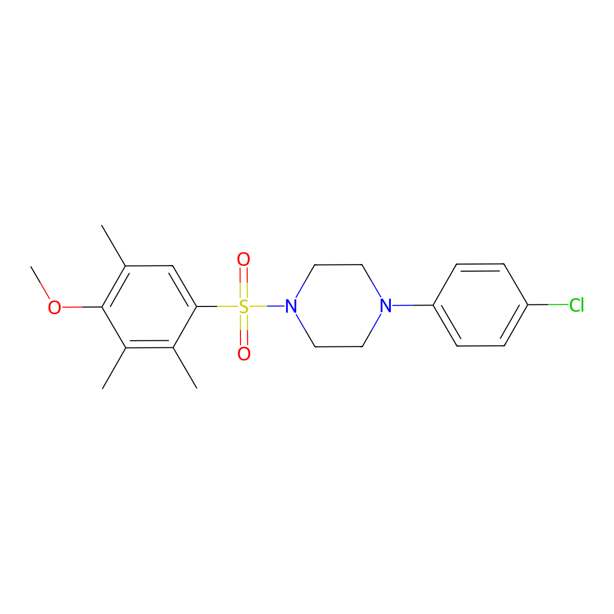1-(4-Chlorophenyl)-4-(4-methoxy-2,3,5-trimethylbenzenesulfonyl)piperazine molecular structure, CAS 701954-17-8