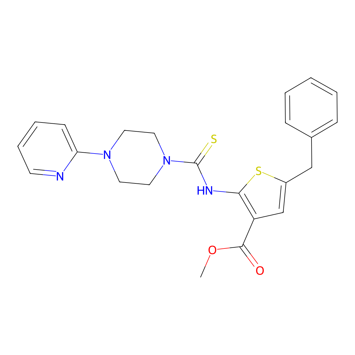 Methyl 5-benzyl-2-({[4-(pyridin-2-yl)piperazin-1-yl]carbonothioyl}amino)thiophene-3-carboxylate molecular structure, CAS 701966-34-9