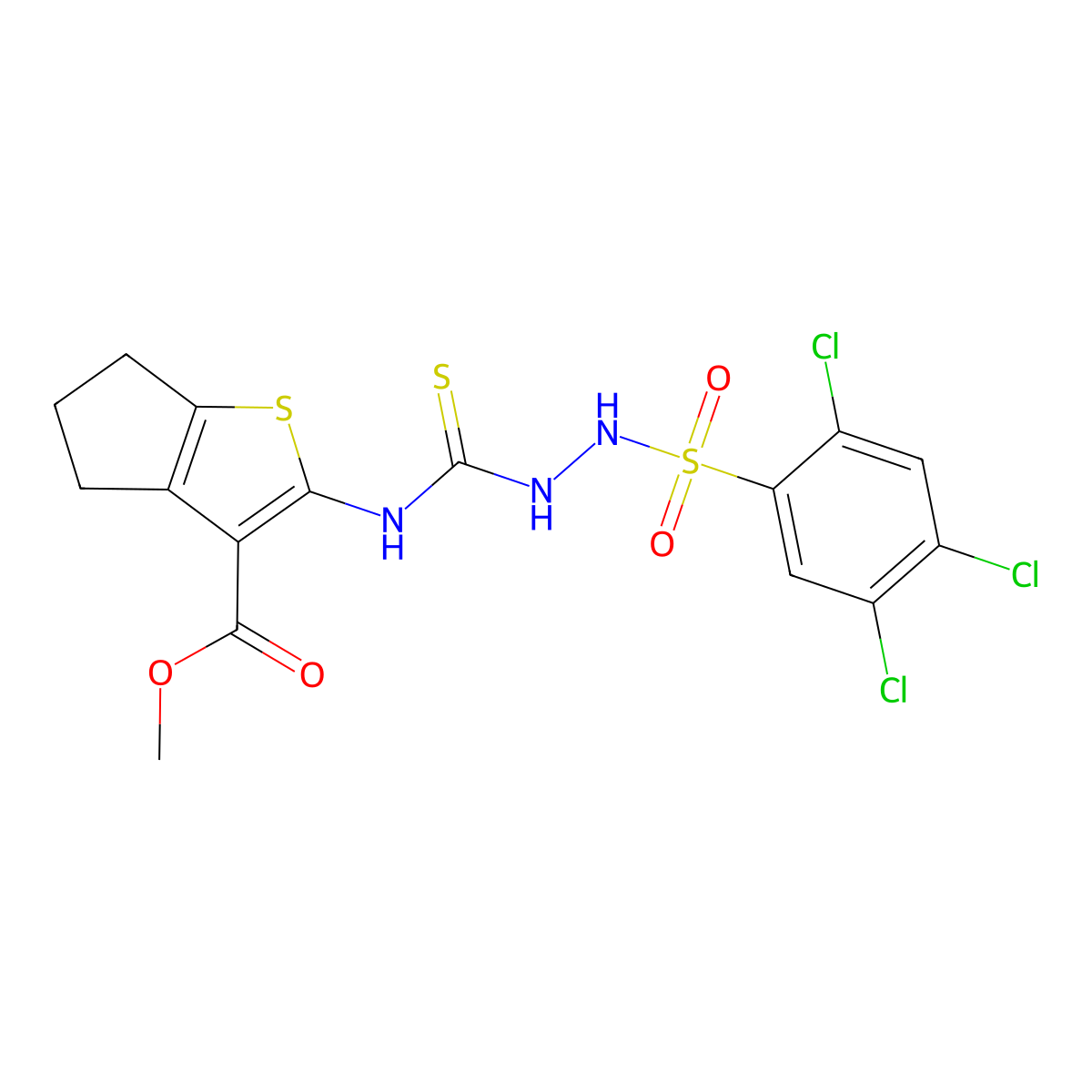 methyl 2-[({2-[(2,4,5-trichlorophenyl)sulfonyl]hydrazinyl}carbonothioyl)amino]-5,6-dihydro-4H-cyclopenta[b]thiophene-3-carboxylate molecular structure, CAS 701966-41-8