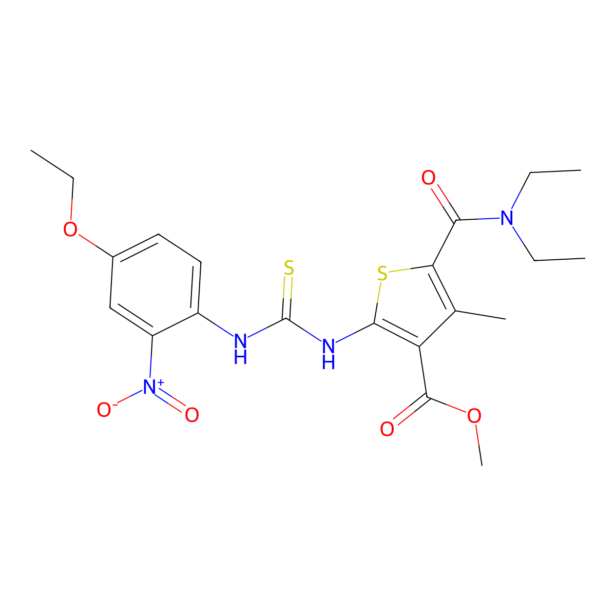 Methyl 5-(diethylcarbamoyl)-2-{[(4-ethoxy-2-nitrophenyl)carbamothioyl]amino}-4-methylthiophene-3-carboxylate molecular structure, CAS 701967-10-4