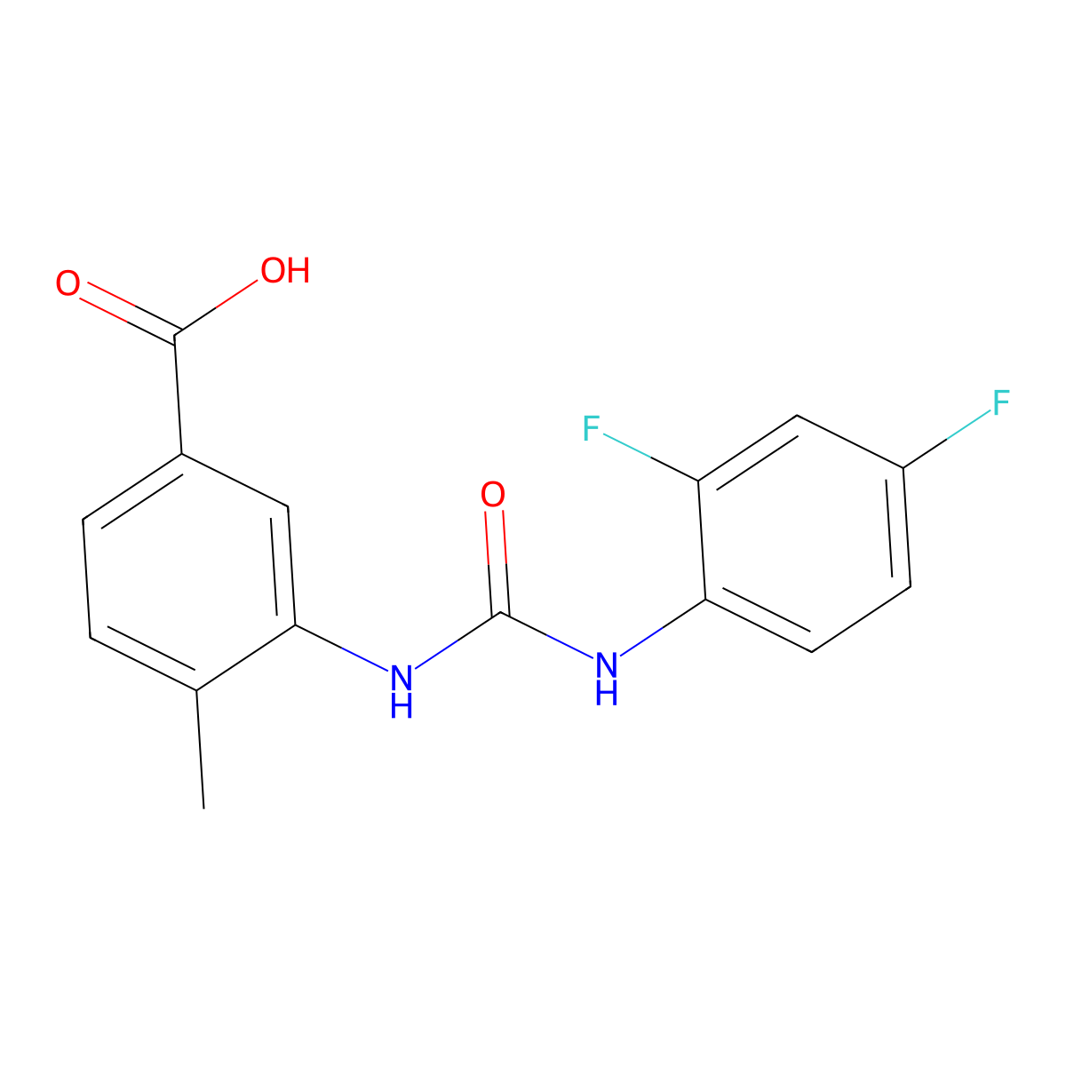 3-{[(2,4-Difluorophenyl)carbamoyl]amino}-4-methylbenzoic acid molecular structure, CAS 701968-12-9